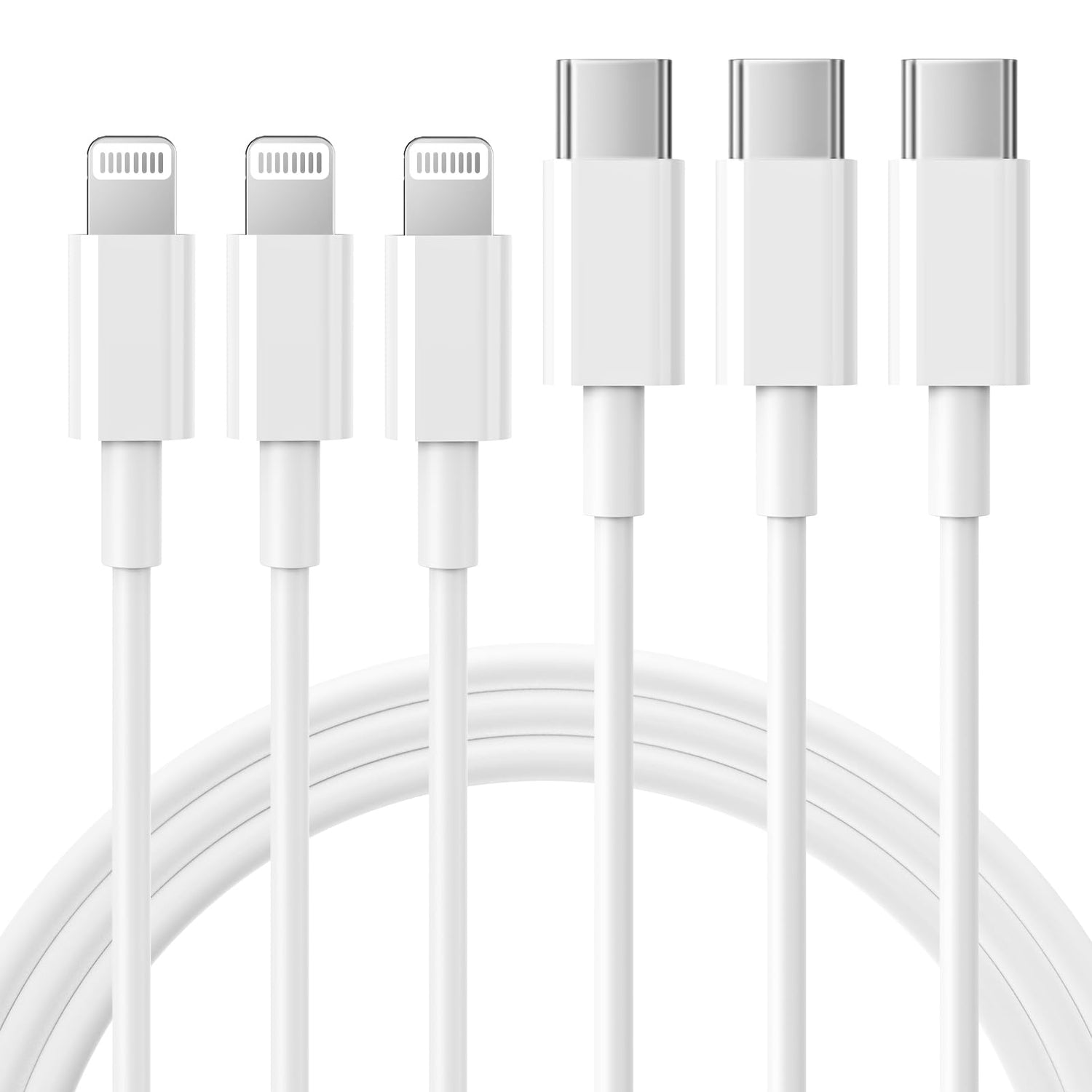 RCTech USB C to Lightning Cable 3Pack 6FT MFi Certified iPhone Fast Charger Cable USB-C Power Delivery Charging Cord for iPhone 14/13/12/11/XS/XR/X/8/iPad, White