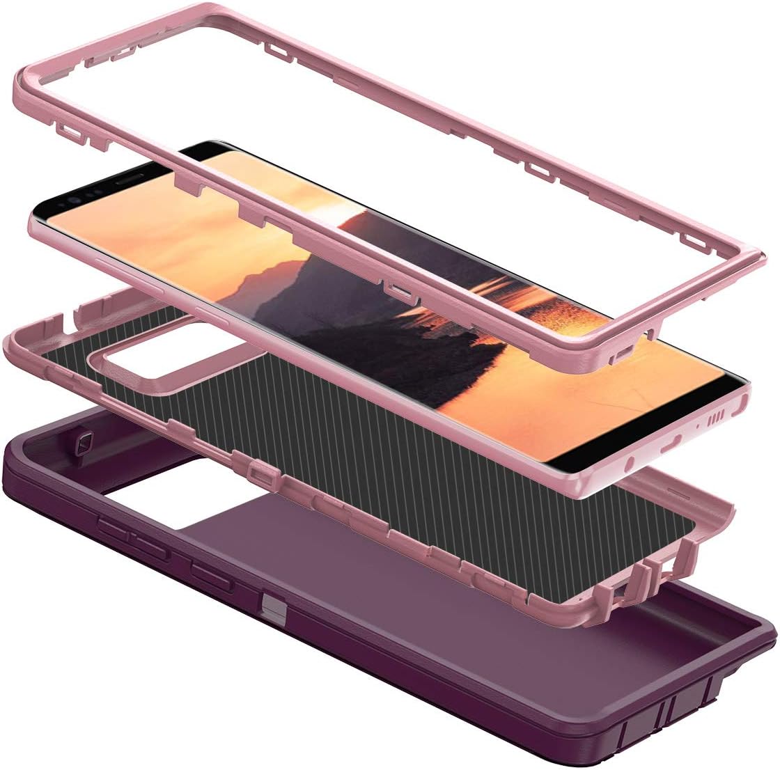 for Galaxy Note 8 Case Shockproof Dust/Drop Proof 3-Layer Full Body Protection [Without Screen Protector] Rugged Heavy Duty Cover Case for Samsung Galaxy Note 8,Purple/Pink