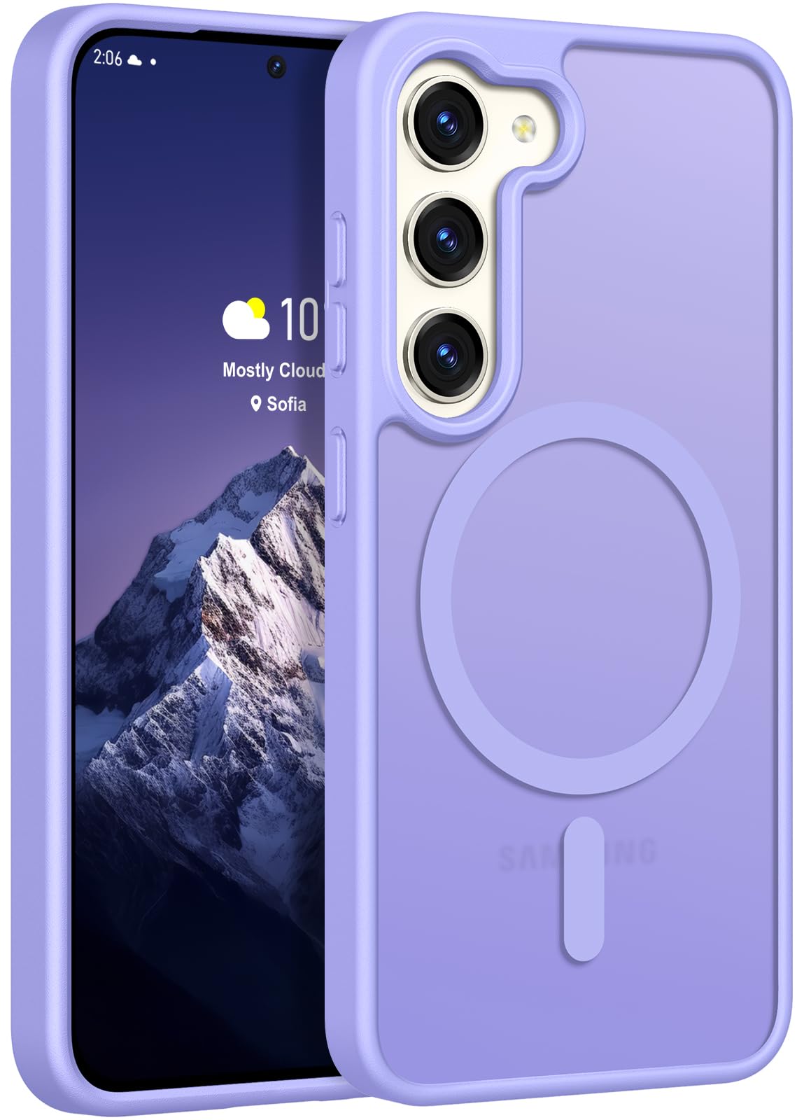 Rayboen for Samsung Galaxy S23 Case Magnetic, [Compatible with Magsafe] Protective Skin Feel Matte Phone Cover for Samsung S23 with Semi-Clear Hard Back & Soft Edge, Matte Purple