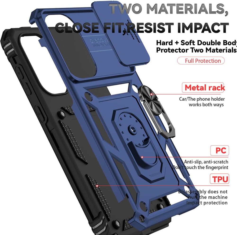 Androgate Phone Case for Samsung Galaxy A17/ A26 5G Case with HD Screen Protector & Slide Camera Cover & Rotated Ring Kickstand, [Military-Grade] Phone Case for Galaxy A26/ A17 Blue