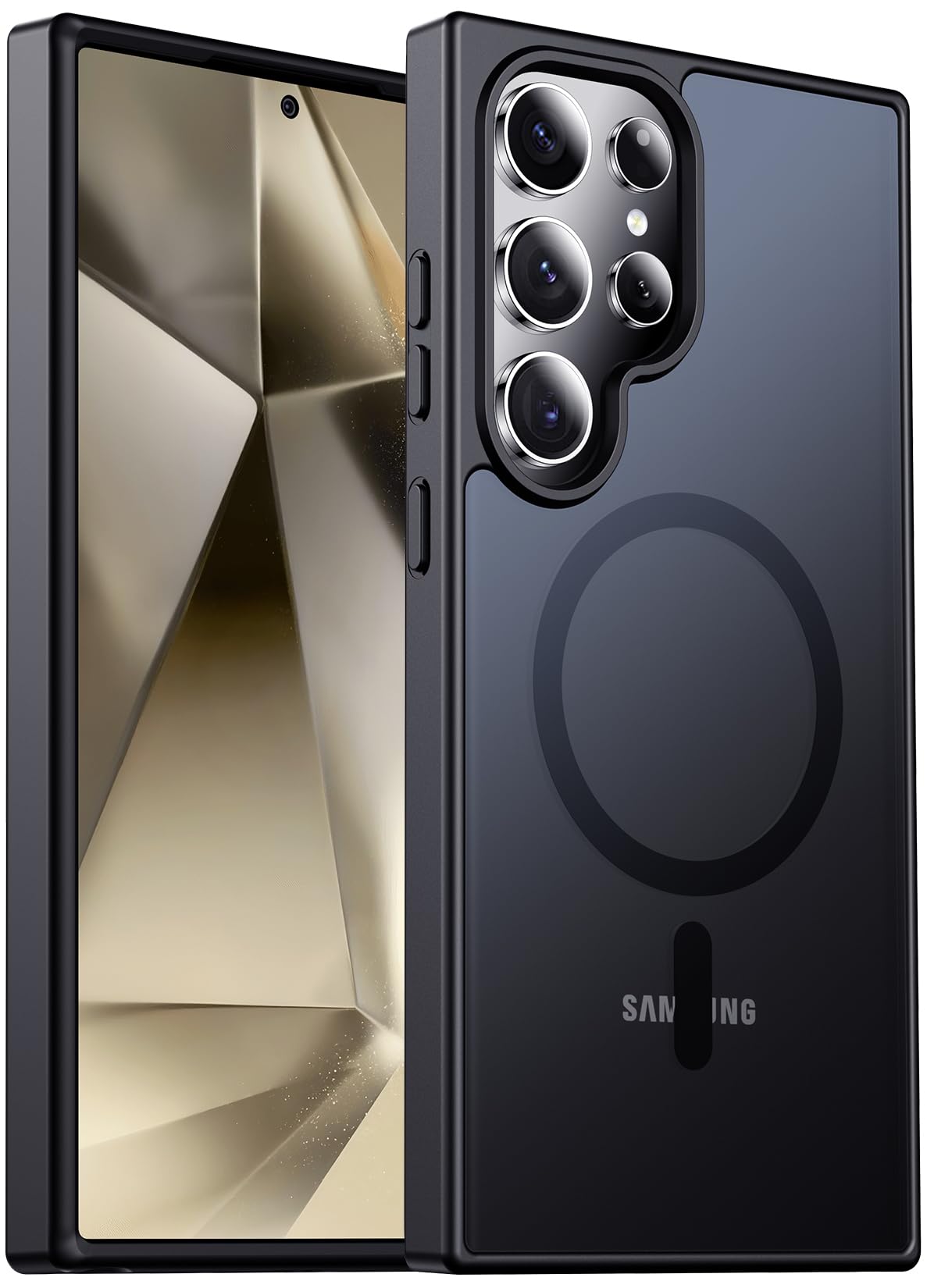 Designed for Magnetic Samsung Galaxy S24 Case,[Compatible with MagSafe] [Military Grade Drop Protection] Slim Translucent Matte Shockproof with Anti-Fingerprint Phone Case-Black