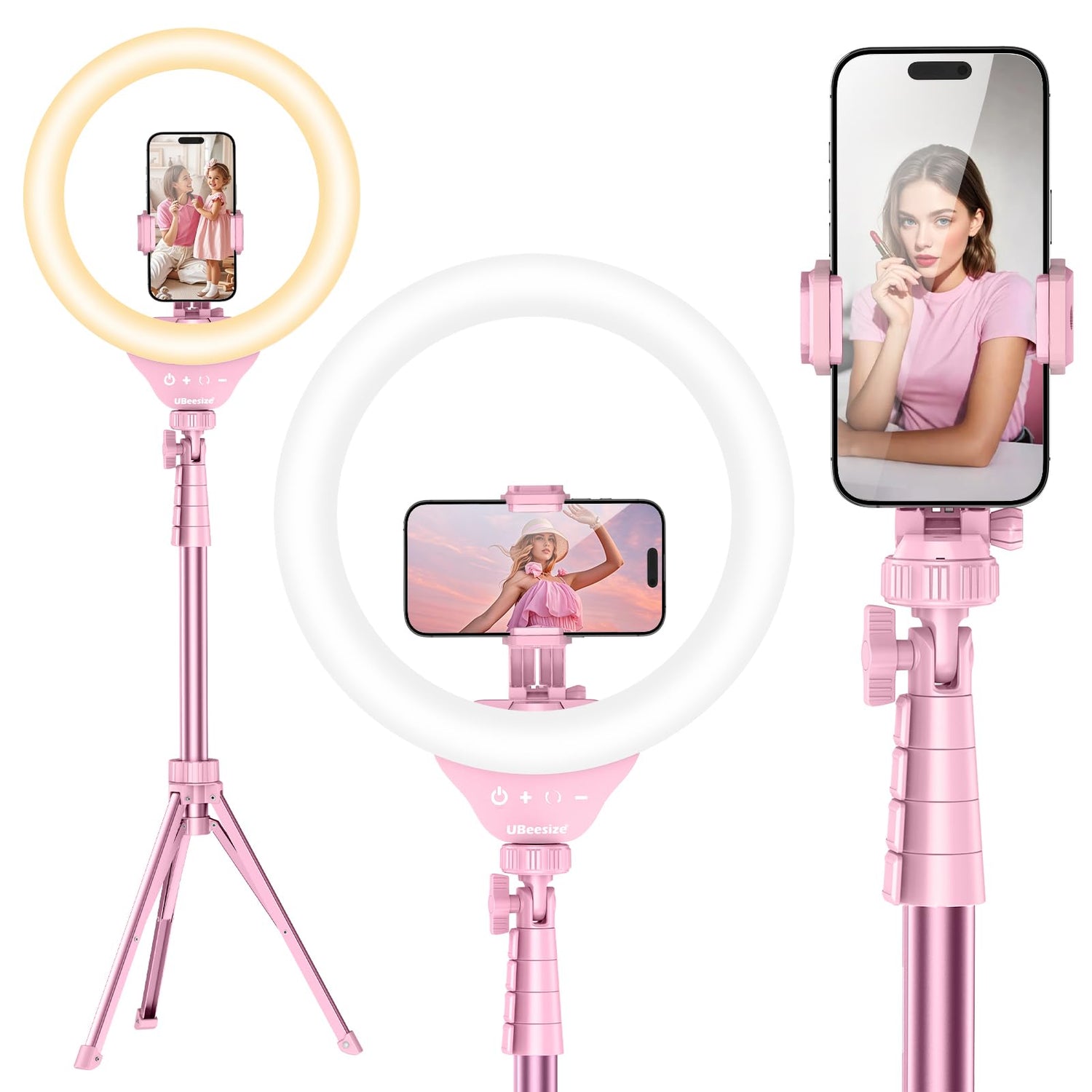 UBeesize 12" LED Ring Light with 62" Tripod Stand, Phone Holder & Remote | Dimmable Selfie Light for Video Recording, Live Streaming, TikTok, YouTube, Makeup, Compatible with iPhone & Android (Black)