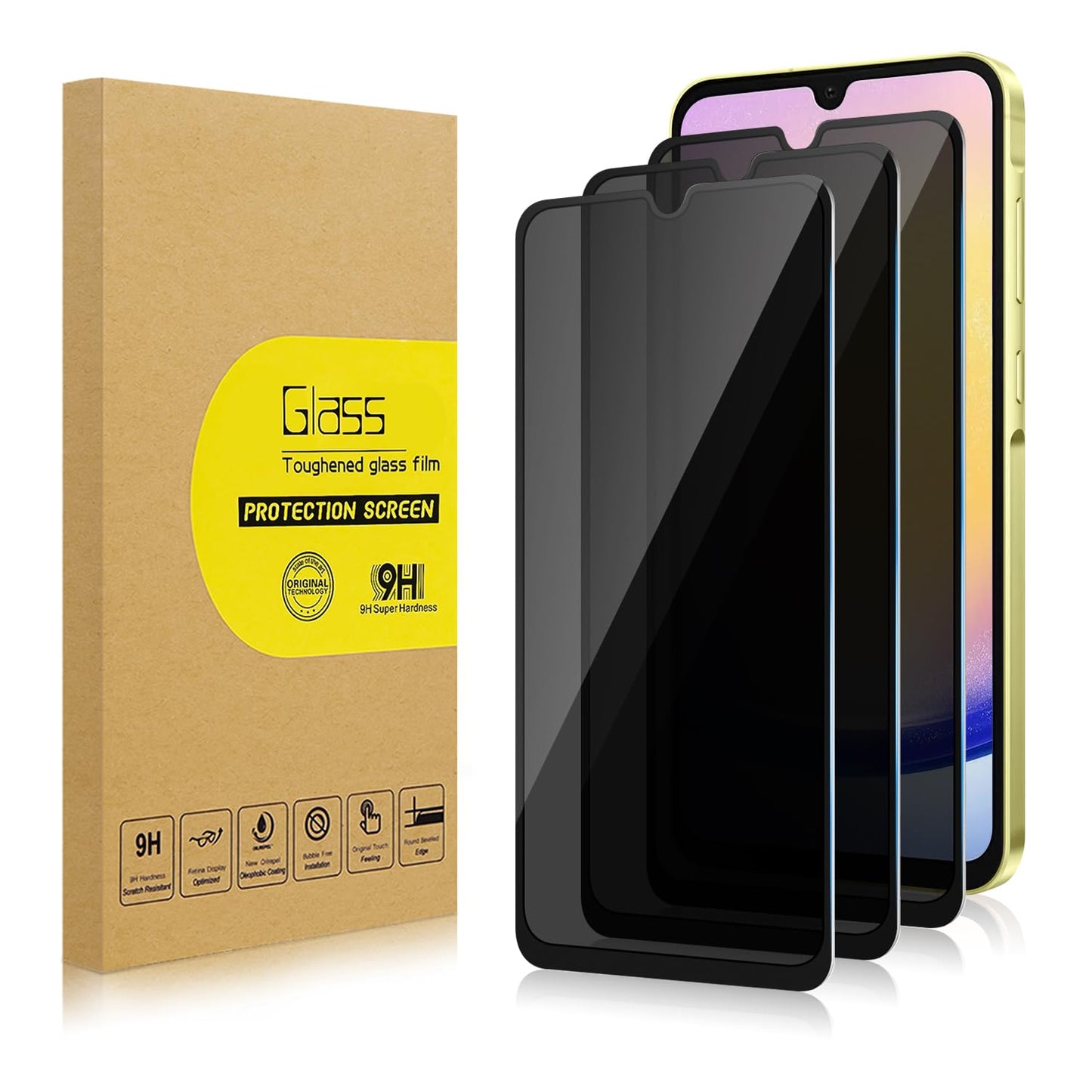 3 Pack Privacy Screen Protector for Samsung Galaxy A15 5G[Anti-Spy Tempered Glass], Ultra HD, Anti-Scratch, Bubble-Free, Easy Install 9H Protective Glass for Galaxy A15 5G