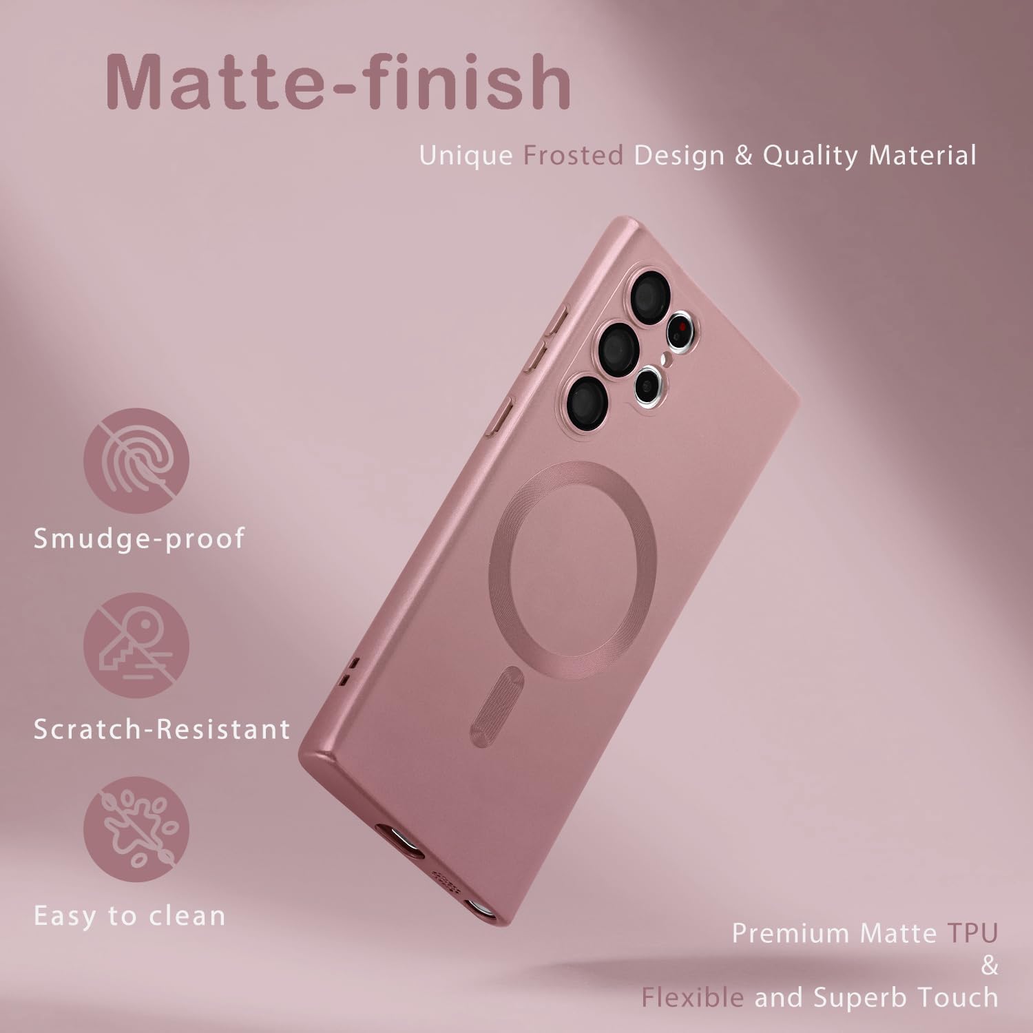 Magnetic for Samsung Galaxy S22 Ultra Case for Women Men Girls [Compatible with MagSafe] [Camera Lens Protector] Matte Cute Slim Soft Silicone Bumper Shockproof Metallic Phone Case, Pink