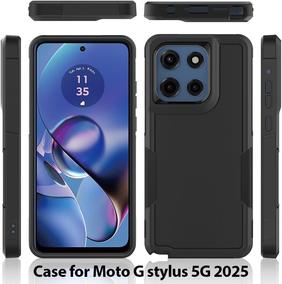 for Moto G Stylus 2025/2026 Case: Dual Layer Protective Heavy Duty Cell Phone Cover Shockproof Rugged with Screen Protector - Military Protection Bumper Tough - for G Stylus 2025/2026, Black