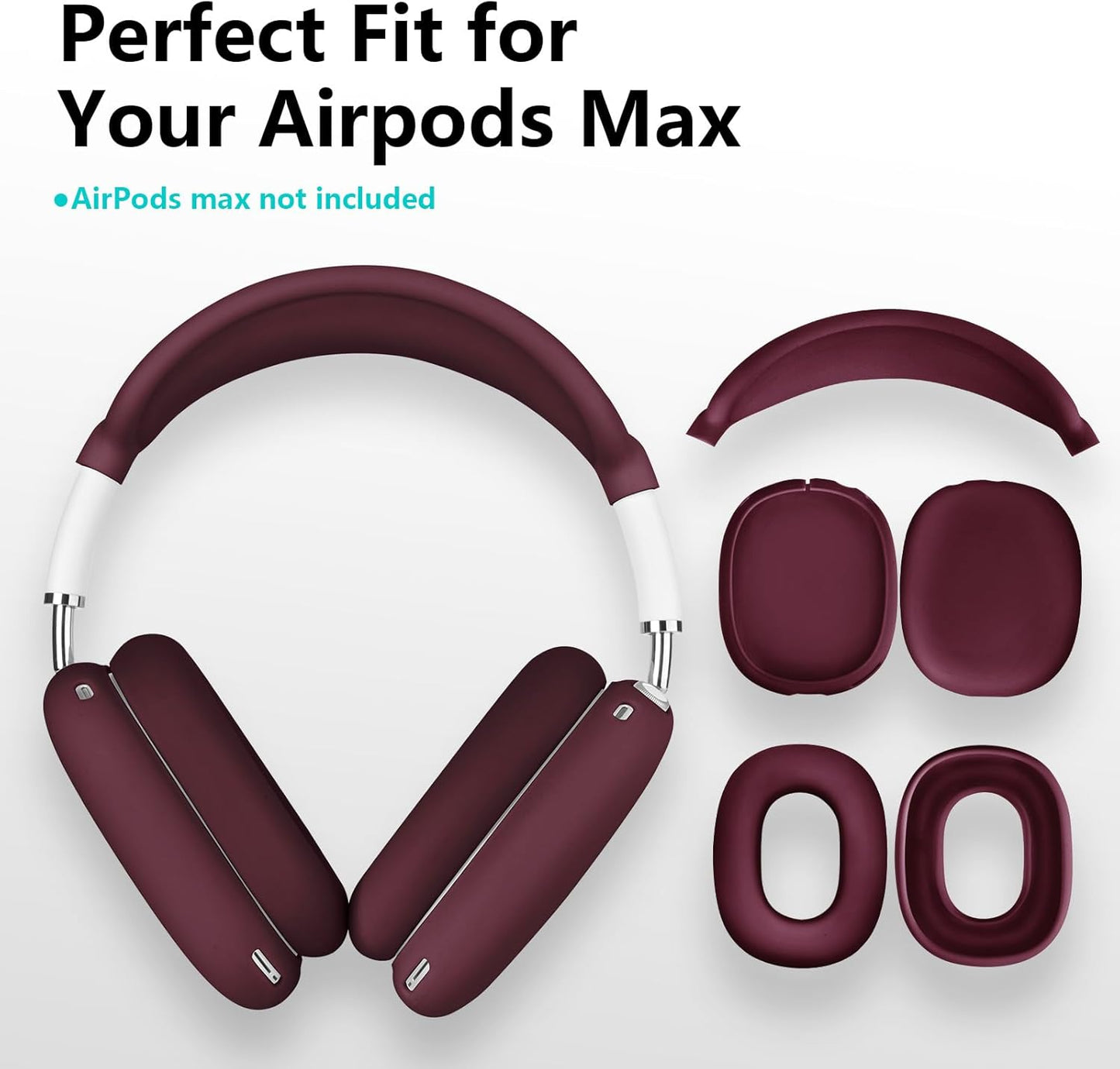 Filoto Case for Airpods Max Headphones,Ear Pad Case Cover/Ear Cups Co ver/Headband for AirPods Max(USB-C/Lightning)(2024/2020),Silicone for Apple Airpod Max,Accessories Cases(Burgundy)