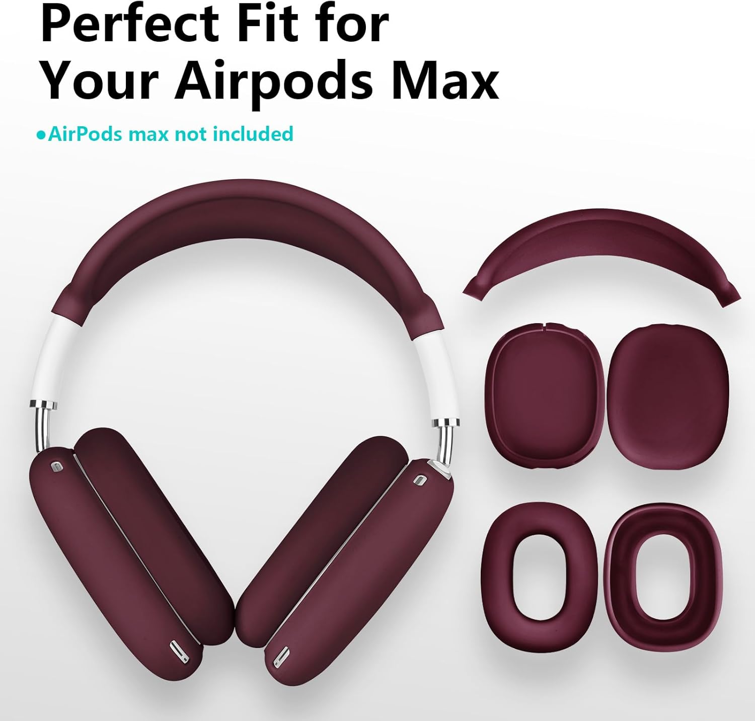 Filoto Case for Airpods Max Headphones,Ear Pad Case Cover/Ear Cups Co ver/Headband for AirPods Max(USB-C/Lightning)(2024/2020),Silicone for Apple Airpod Max,Accessories Cases(Burgundy)