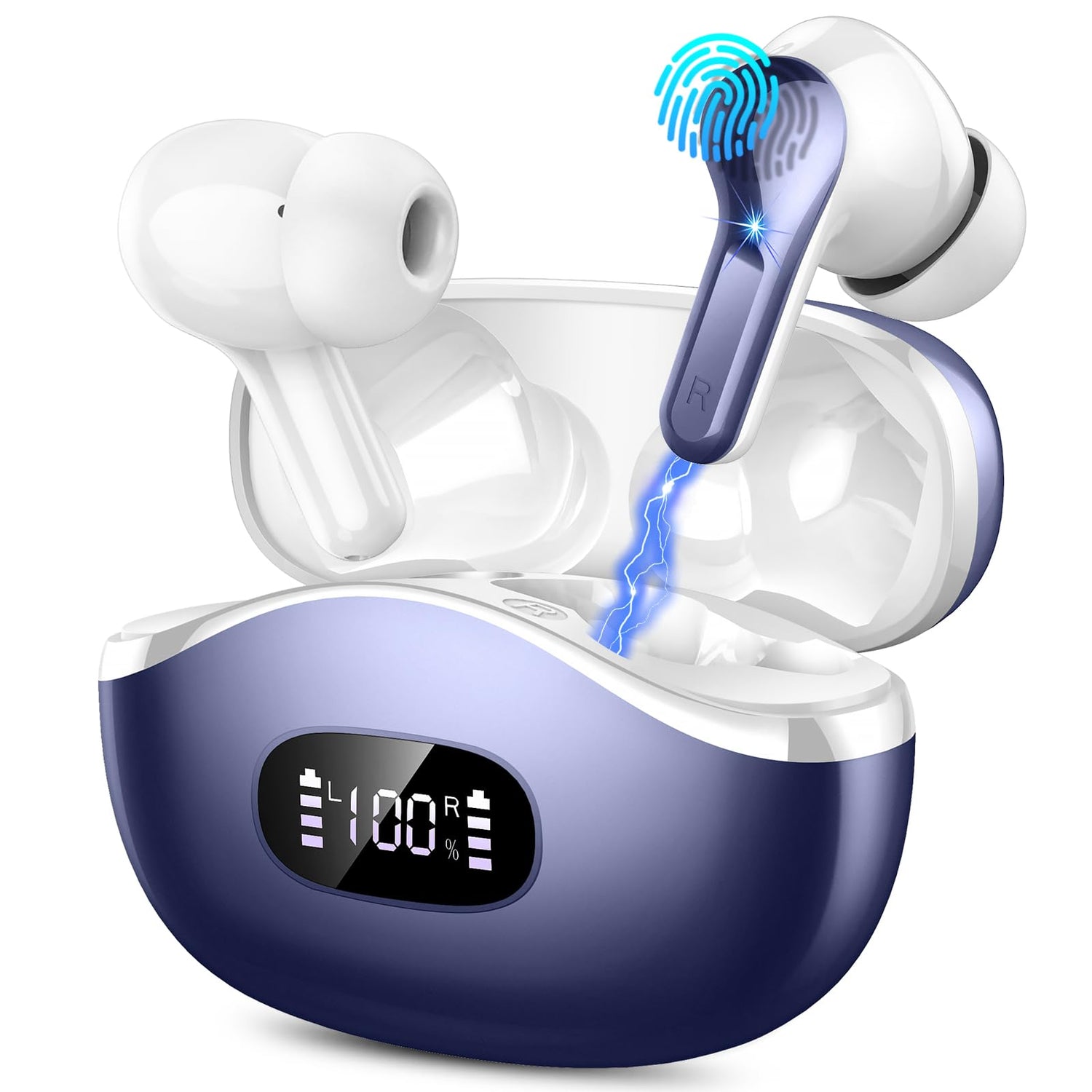 Wireless Earbuds, Bluetooth Headphones 5.4 HiFi Stereo, Ear Buds with 4 ENC Noise Cancelling Mics, 48H Bluetooth Earbuds with Dual LED Display, IP7 Waterproof in Ear Earphones for Android iOS, Black