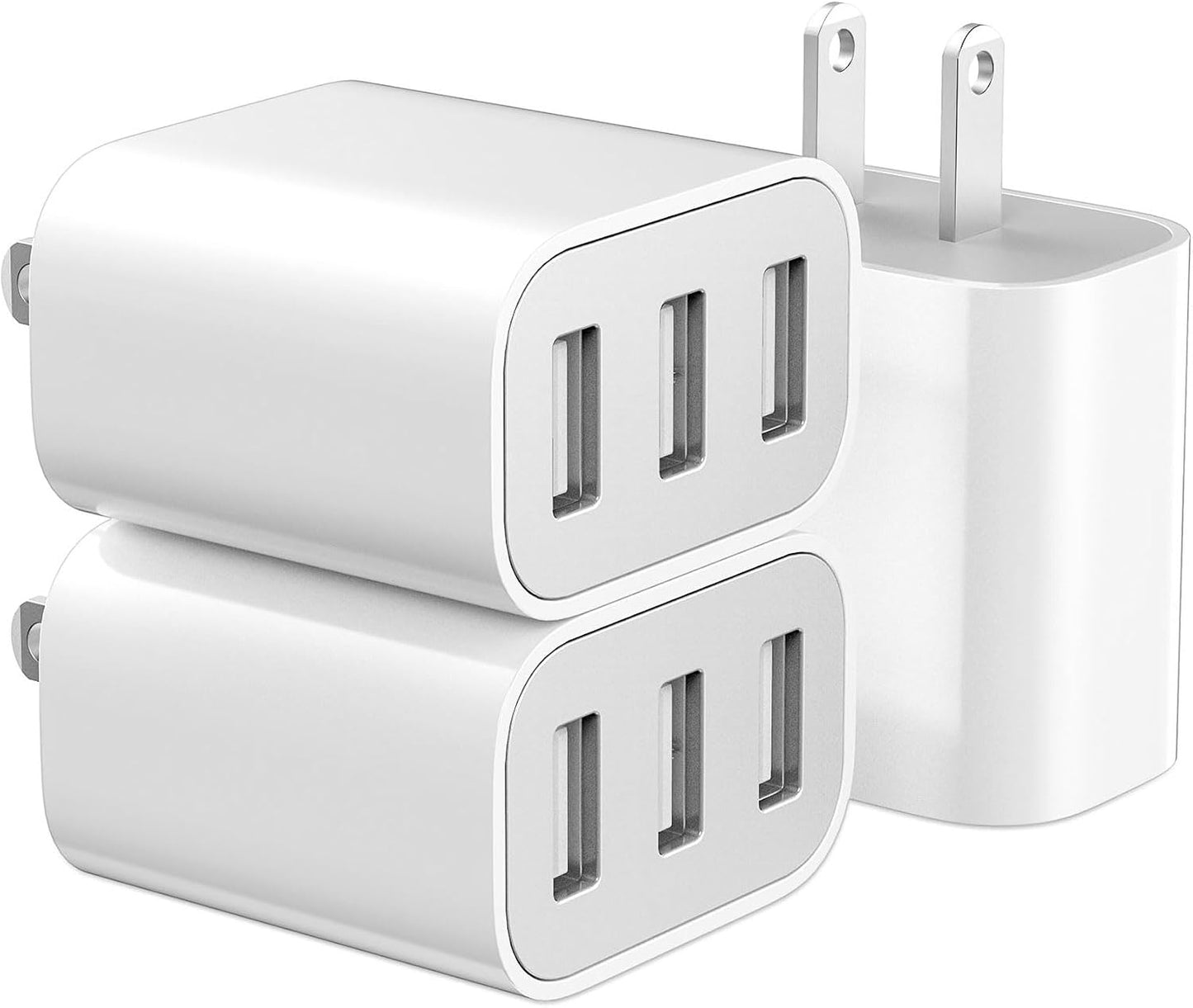 3 USB A Ports Charger Block，YTFCYIKBG Cell Phone wall Chargers，USB Cube wall Plug，for iPhone 14/13/12/11/X/XR/X/8/7/6, Galaxy, Android Phones and More （White）