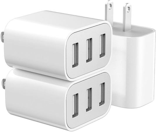 3 USB A Ports Charger Block,YTFCYIKBG Cell Phone wall Chargers,USB Cube wall Plug,for iPhone 14/13/12/11/X/XR/X/8/7/6, Galaxy, Android Phones and More (White)