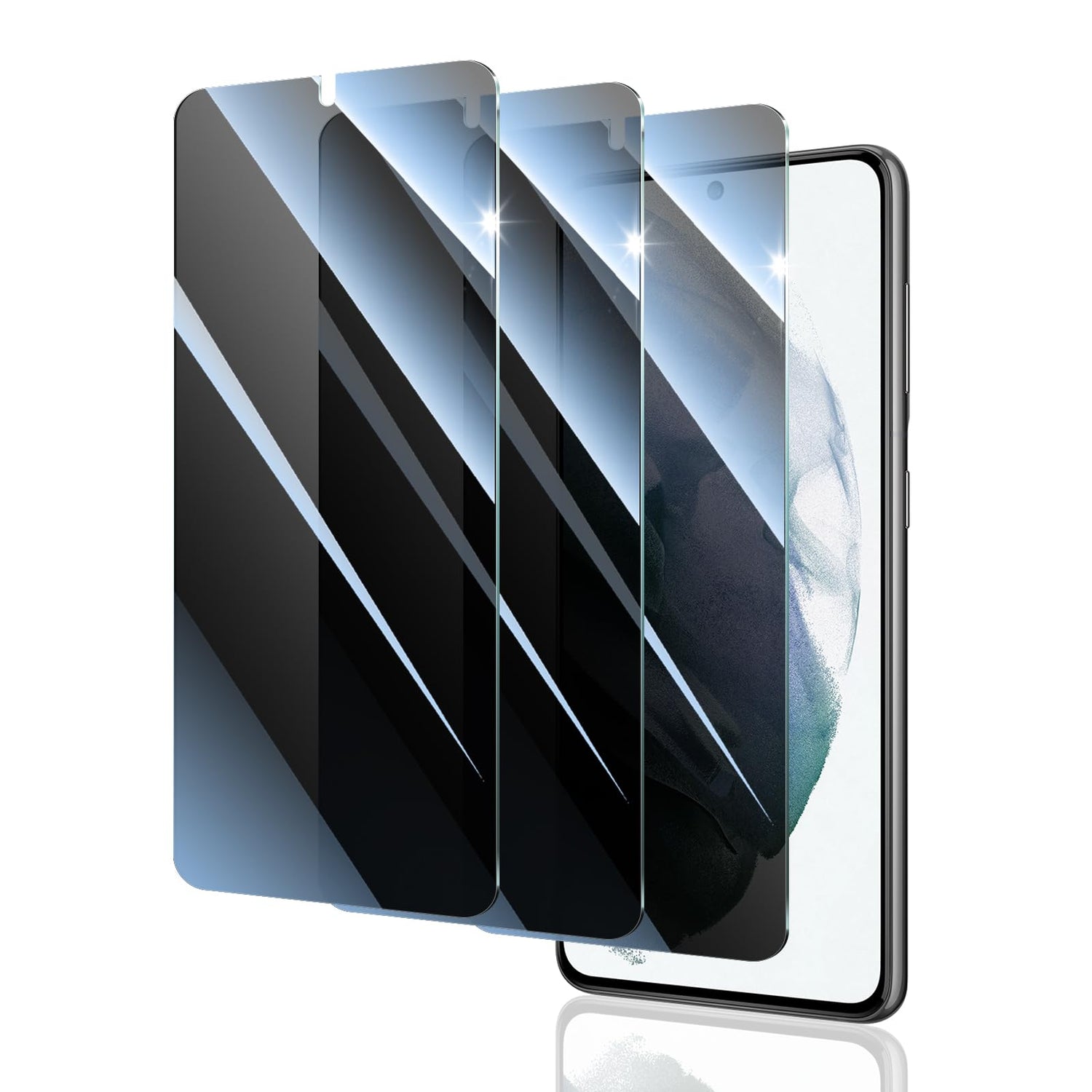 Privacy Screen Protector and Camera Lens Protector for Samsung Galaxy S21 FE, Double Shatterproof Anti-Spy Tempered Glass Film, Private Protection, [Anti-Scratch][9H Hardness], 3-Pack Each