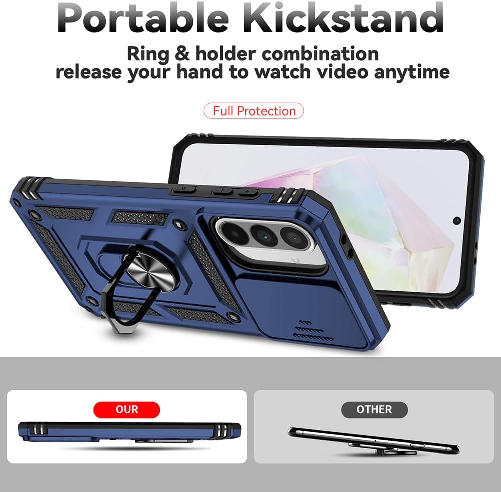 Androgate Phone Case for Samsung Galaxy A17/ A26 5G Case with HD Screen Protector & Slide Camera Cover & Rotated Ring Kickstand, [Military-Grade] Phone Case for Galaxy A26/ A17 Blue