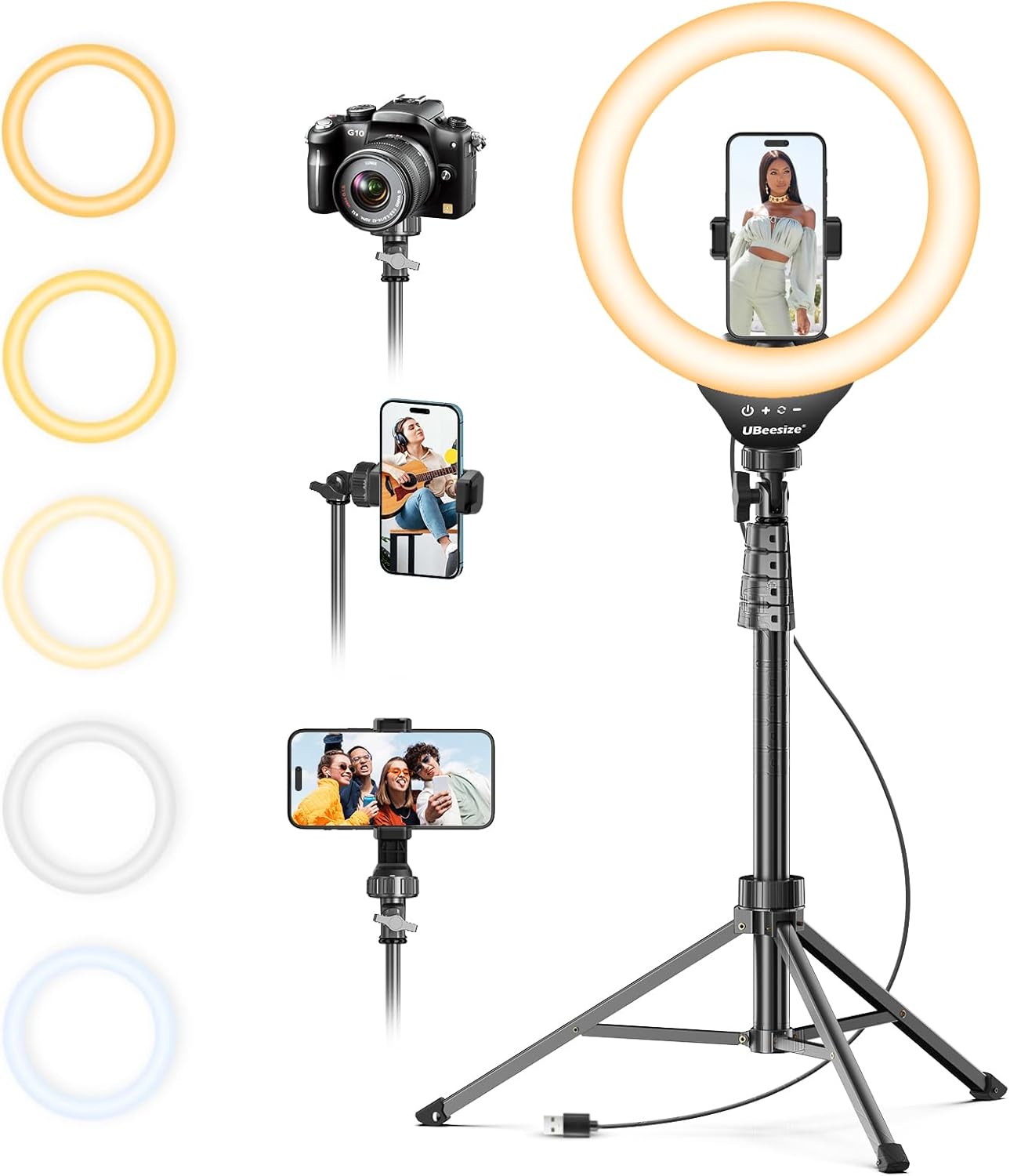 UBeesize 12" LED Ring Light with 62" Tripod Stand, Phone Holder & Remote | Dimmable Selfie Light for Video Recording, Live Streaming, TikTok, YouTube, Makeup, Compatible with iPhone & Android (Black)
