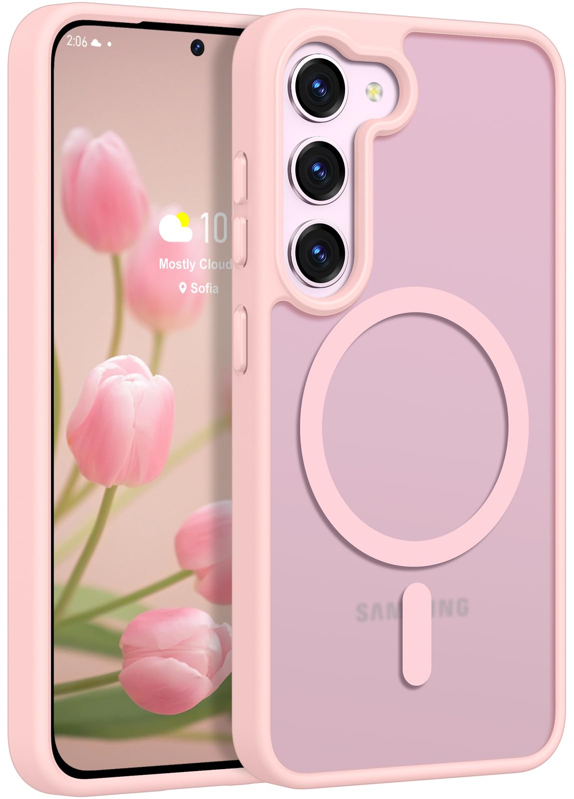 Rayboen for Samsung Galaxy S23 Case Magnetic, [Compatible with Magsafe] Protective Skin Feel Matte Phone Cover for Samsung S23 with Semi-Clear Hard Back & Soft Edge, Matte Purple