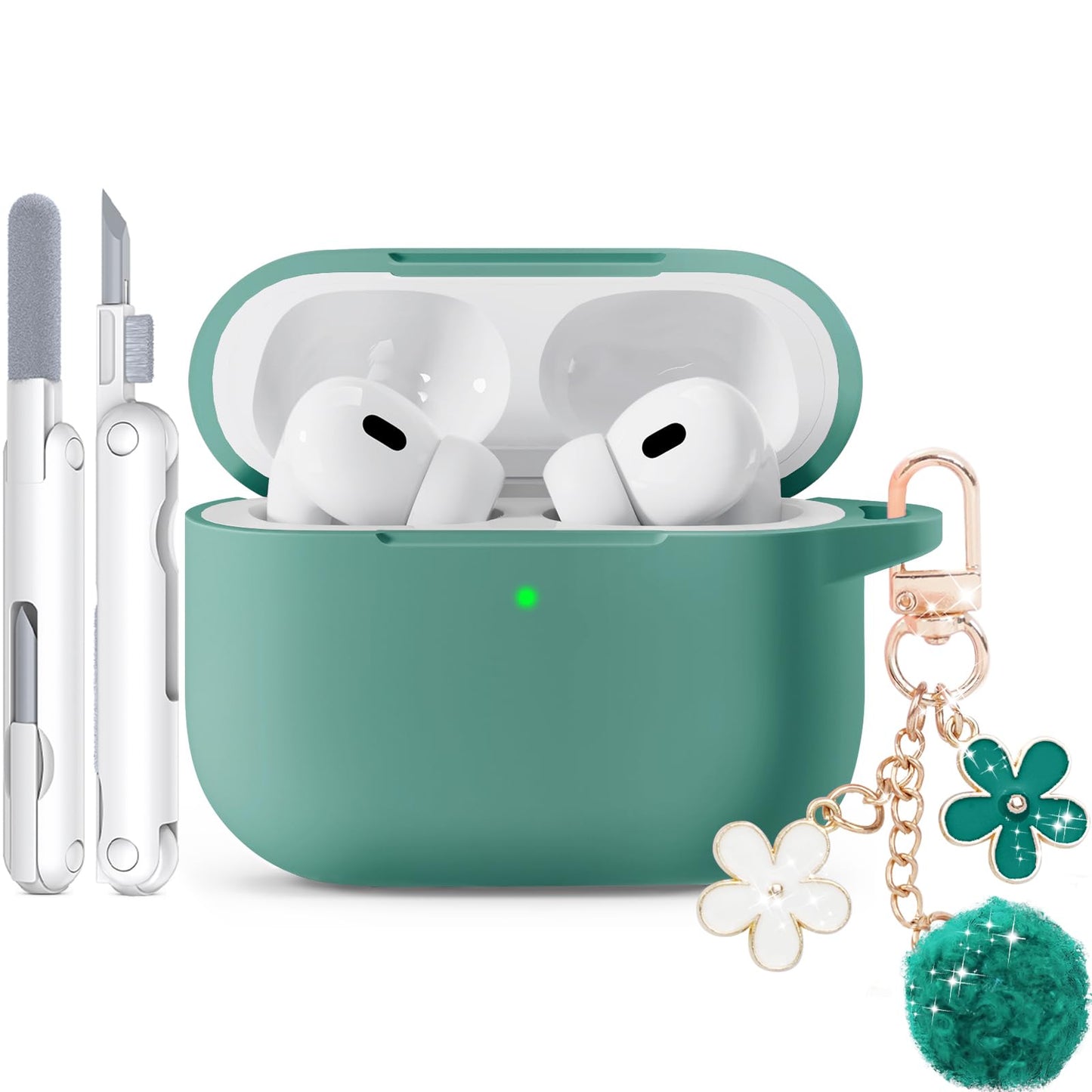 for AirPods Pro 3 Case 2025, Soft Silicone Case with Cleaner & Keychain for Women Girly, Compatible with Apple Airpods Pro 3rd Generation Cases Cover, Full Protection, Led Visible