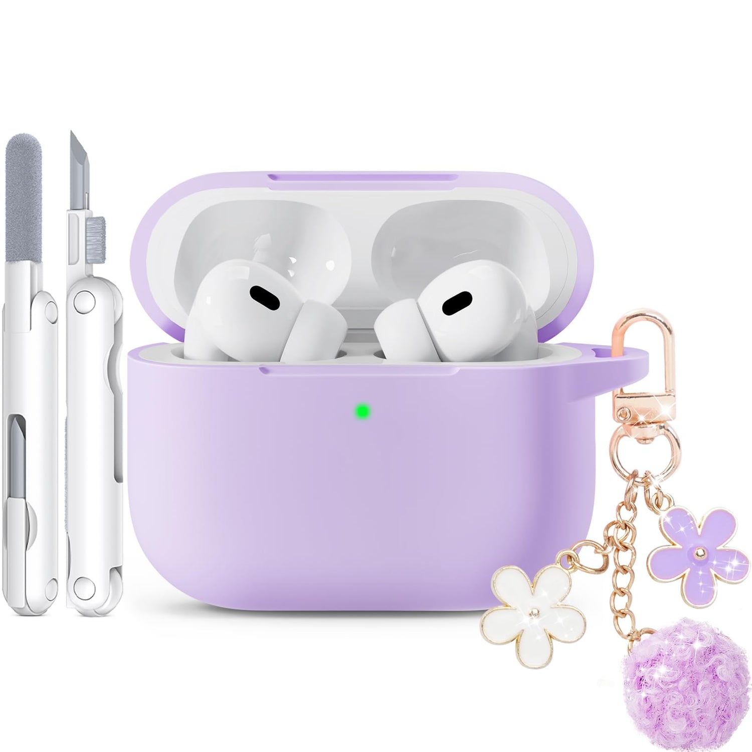 for AirPods Pro 3 Case 2025, Soft Silicone Case with Cleaner & Keychain for Women Girly, Compatible with Apple Airpods Pro 3rd Generation Cases Cover, Full Protection, Led Visible