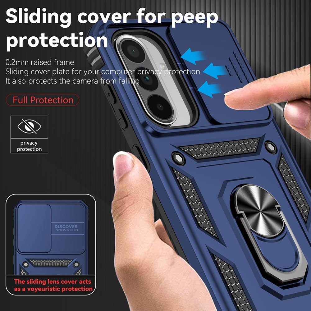 Androgate Phone Case for Samsung Galaxy A17/ A26 5G Case with HD Screen Protector & Slide Camera Cover & Rotated Ring Kickstand, [Military-Grade] Phone Case for Galaxy A26/ A17 Blue