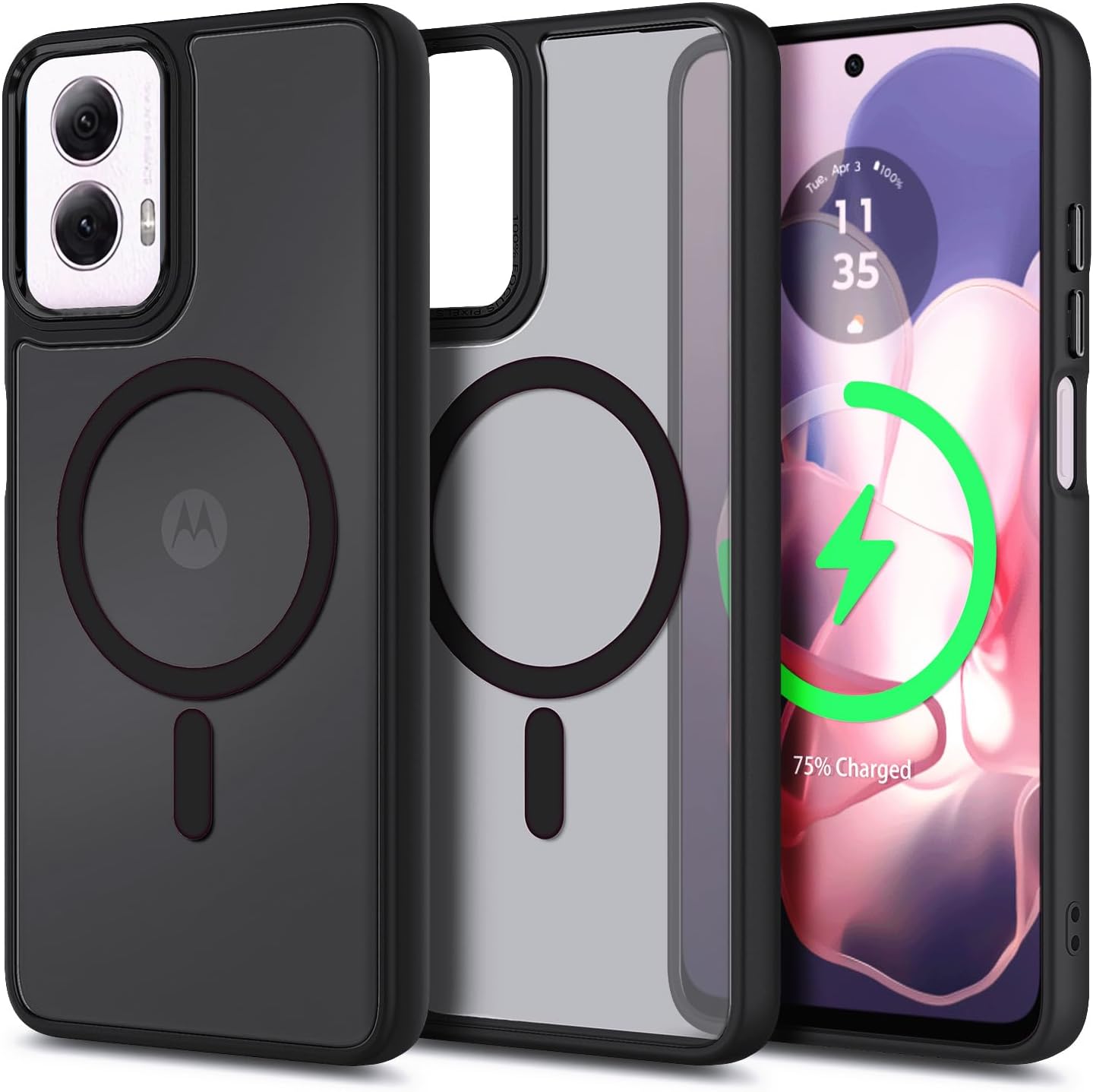 YZB Magnetic for Motorola Moto G Power-5G-2024 Case, Black | Compatible with MagSafe, Translucent Matte Scratch-Resistant Back, Military-Grade Protection Shockproof Slim Phone Cover