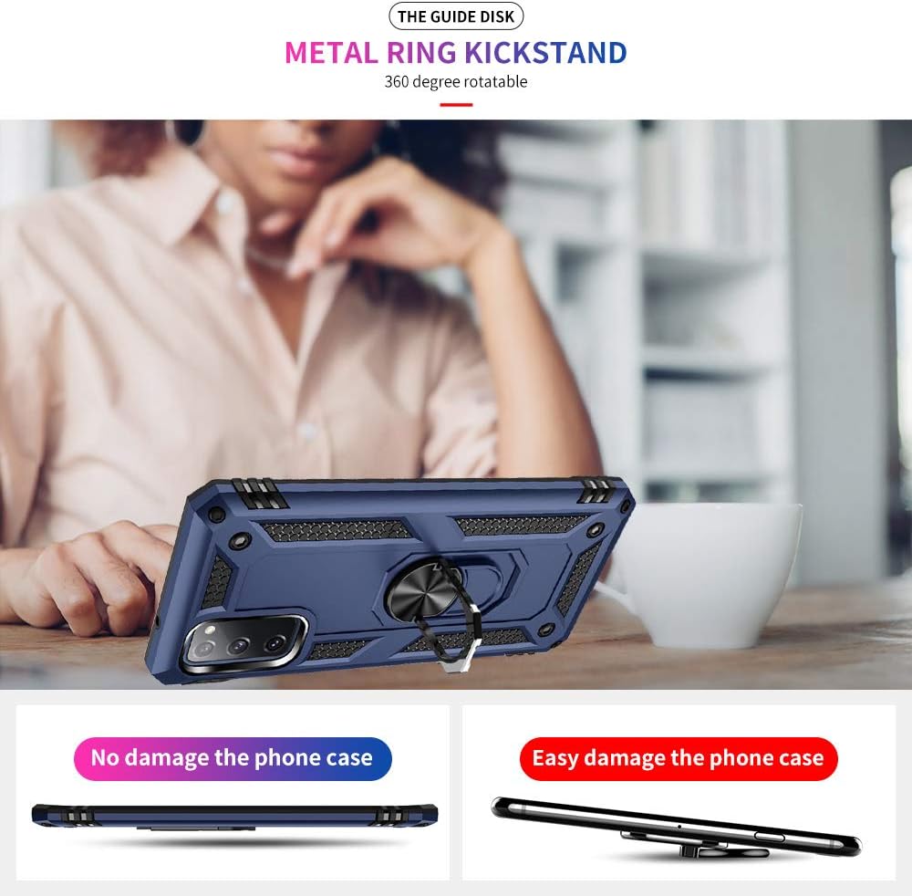 for Samsung Galaxy S20 FE Case, Samsung S20 FE Case with HD Screen Protector, [Military Grade 16ft. Drop Tested] Ring Shockproof Protective Phone Case for Samsung Galaxy S20 FE,Blue