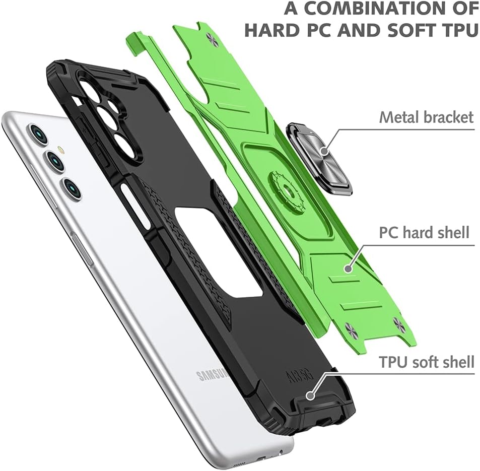 HNHYGETE for Galaxy A13 5G Phone Case with Screen Protector, 360°Military Grade Rotatable Kickstand [Heavy Duty] Protective Cases for Samsung Galaxy A13 5G (Green)