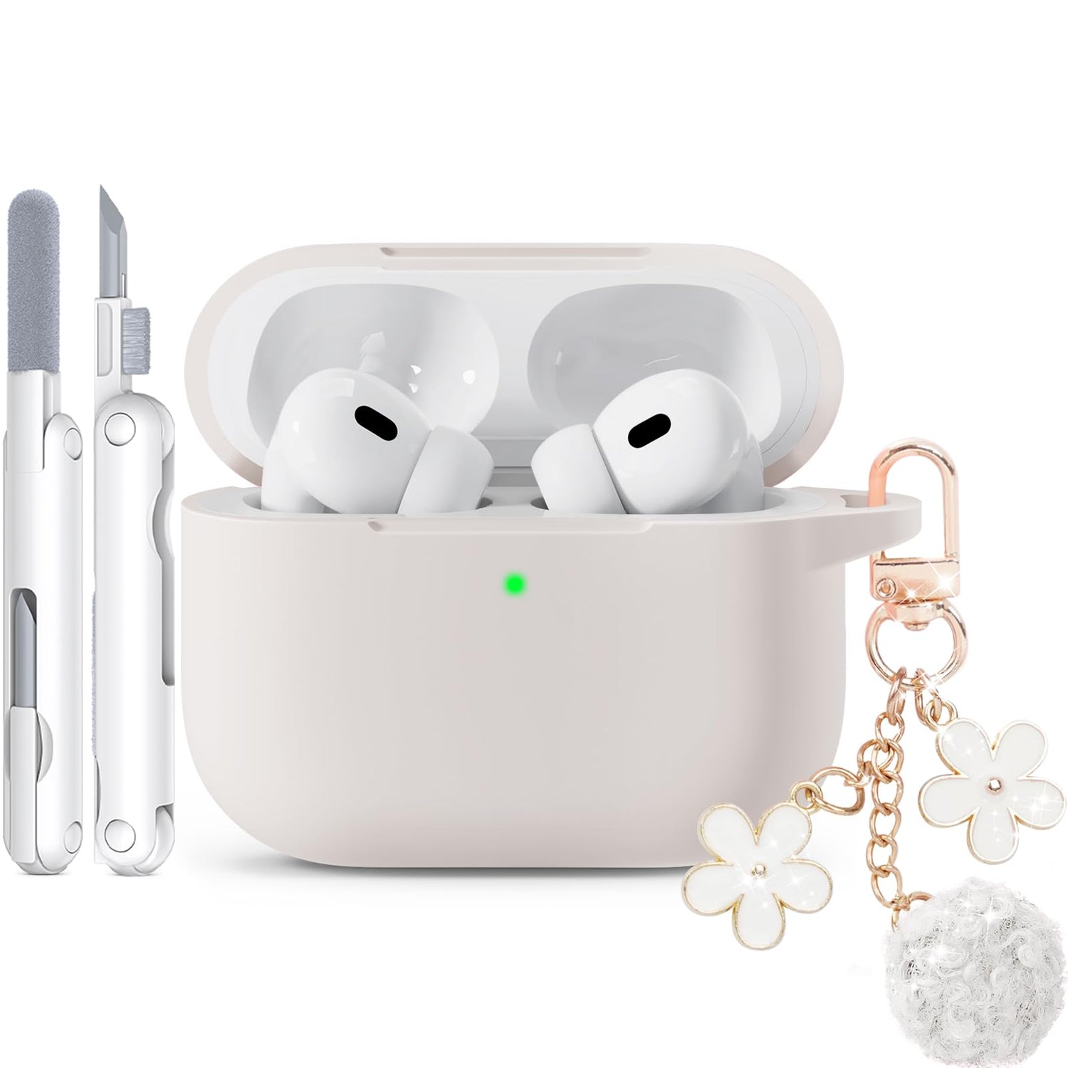 for AirPods Pro 3 Case 2025, Soft Silicone Case with Cleaner & Keychain for Women Girly, Compatible with Apple Airpods Pro 3rd Generation Cases Cover, Full Protection, Led Visible