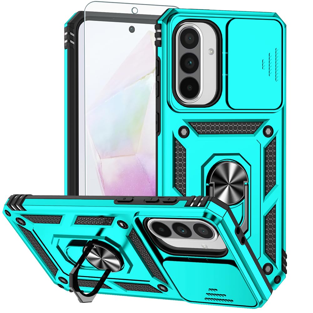 Androgate Phone Case for Samsung Galaxy A17/ A26 5G Case with HD Screen Protector & Slide Camera Cover & Rotated Ring Kickstand, [Military-Grade] Phone Case for Galaxy A26/ A17 Blue
