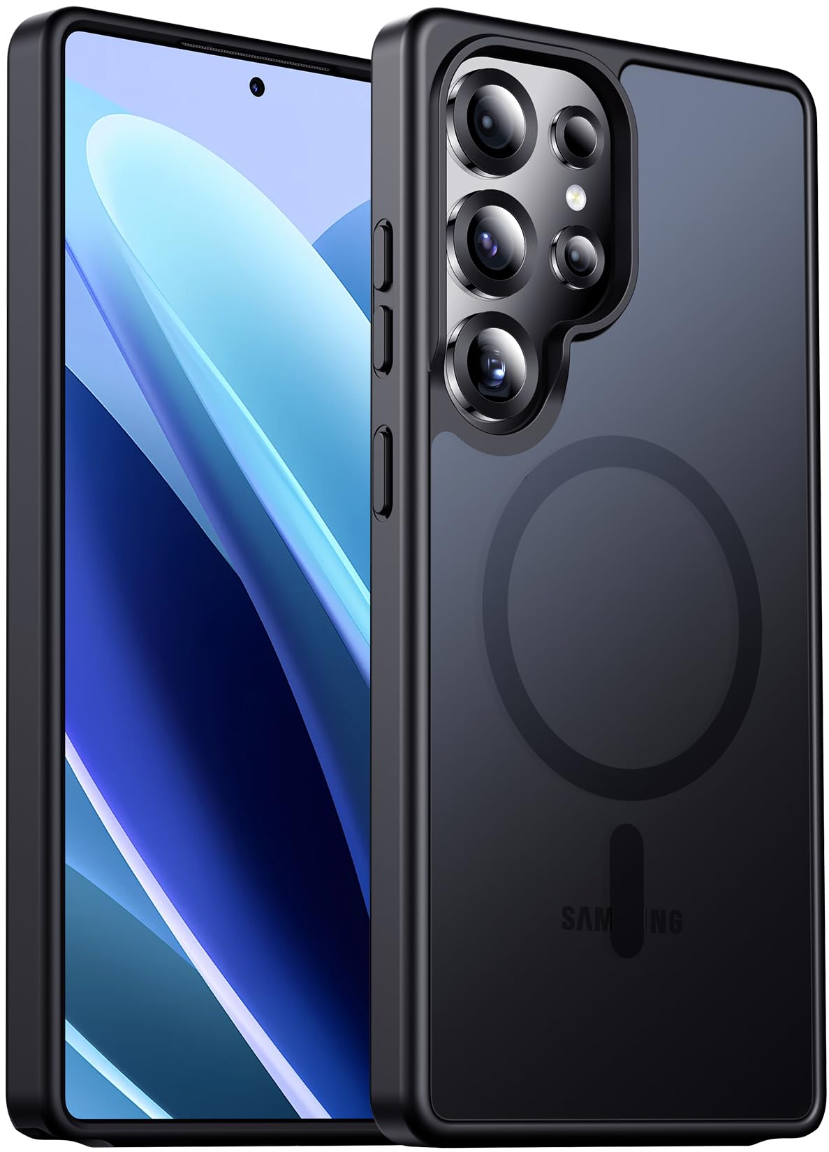 Designed for Magnetic Samsung Galaxy S24 Case,[Compatible with MagSafe] [Military Grade Drop Protection] Slim Translucent Matte Shockproof with Anti-Fingerprint Phone Case-Black