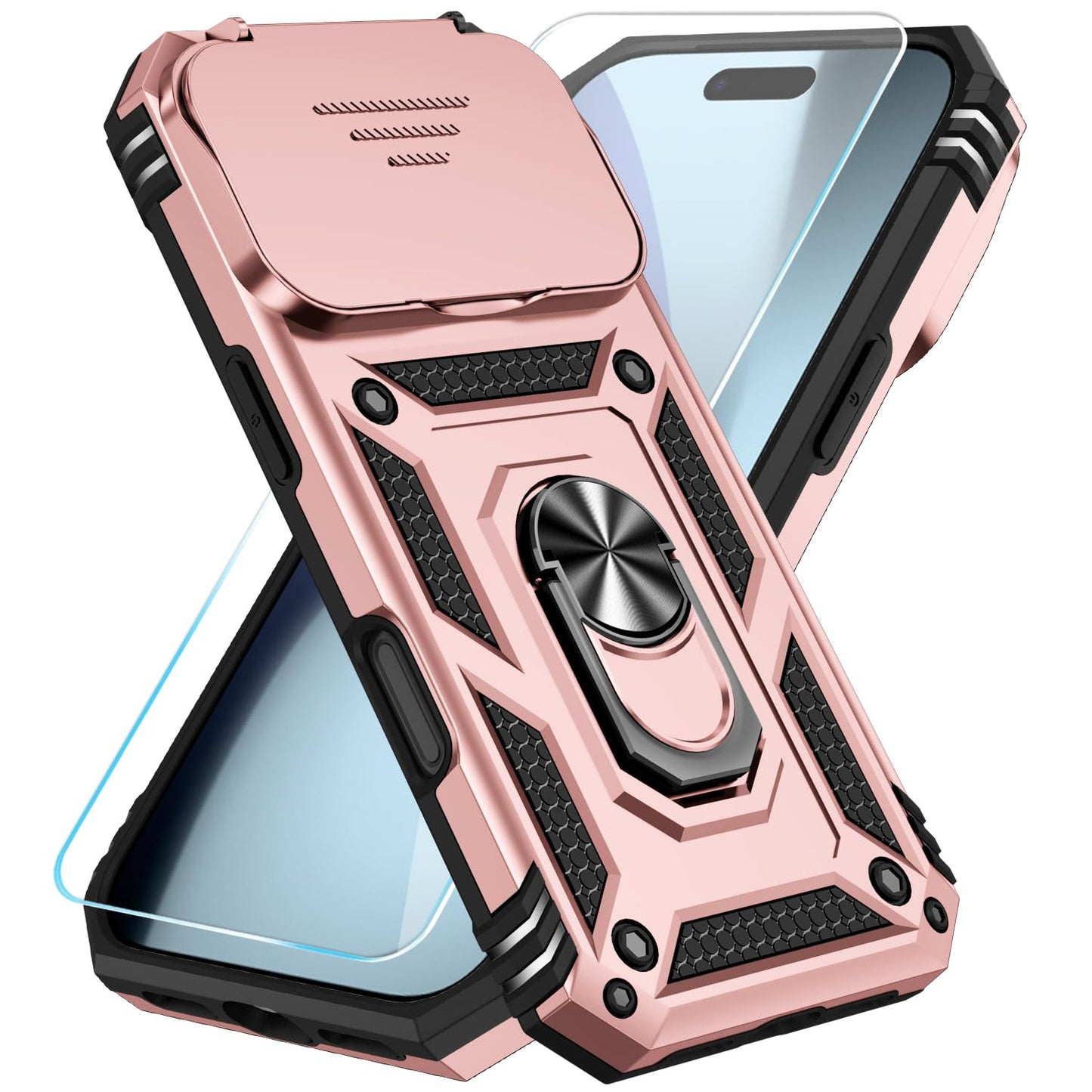 SunStory Compatible with iPhone 17 Case with HD Screen Protector & Slide Camera Cover & Rotated Ring Kickstand, [Military-Grade] iPhone Case for iPhone 17,Red