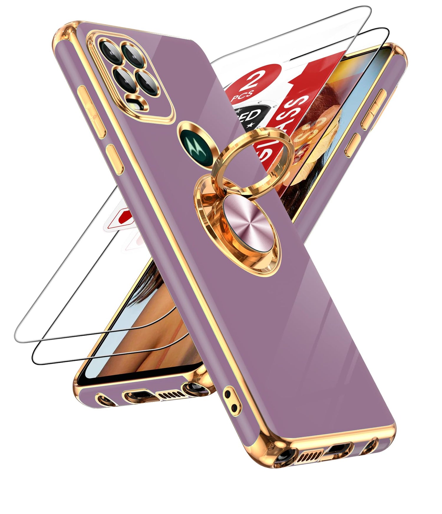 LeYi for Moto G Stylus 5G 2021 Case: with Tempered Glass Screen Protector [2 Pack] 360° Rotatable Ring Holder Magnetic Kickstand, Plating Rose Gold Edge Motorola G Stylus 5G 2021 Case, Black