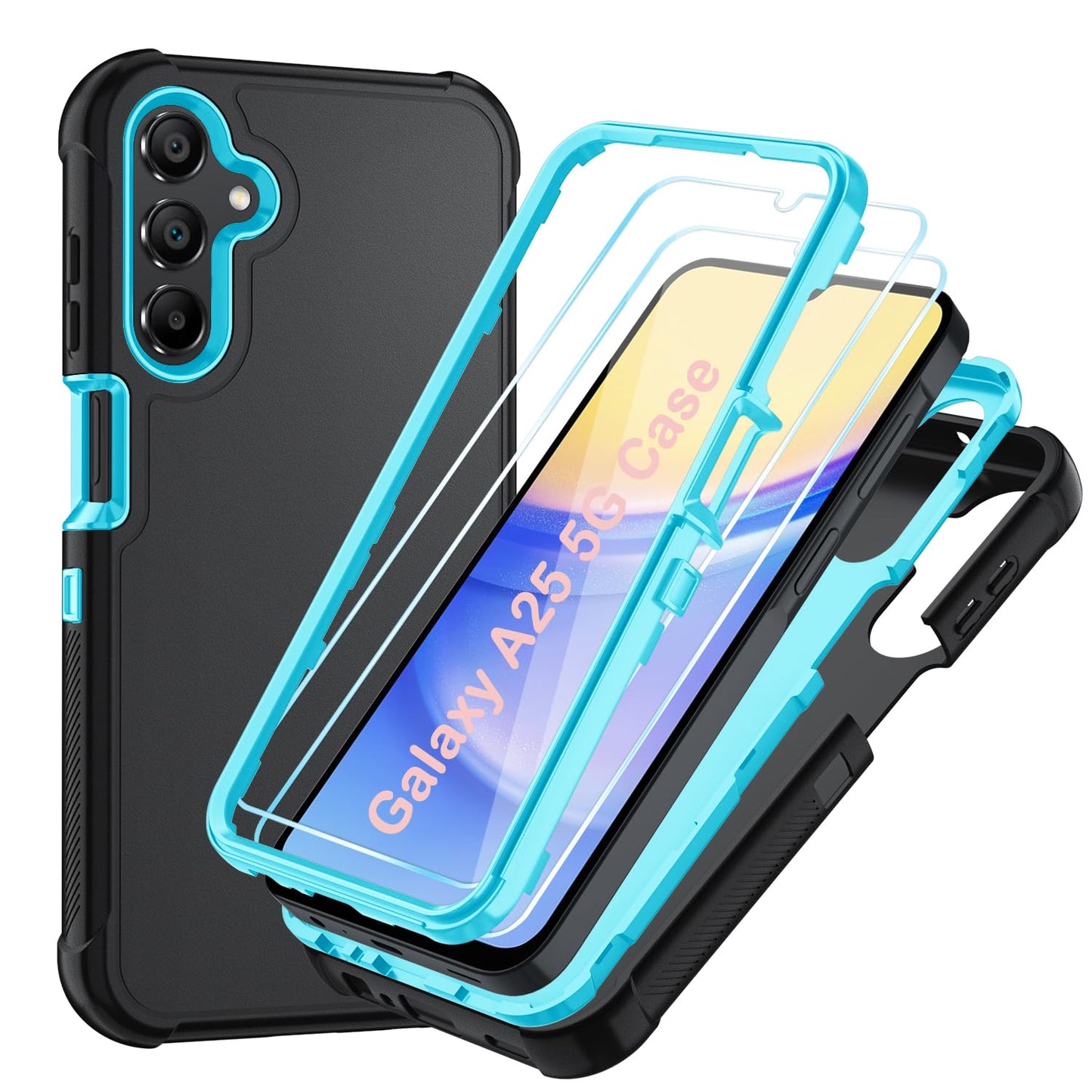 Case for Galaxy A25 5G Case, Samsung Galaxy A25 5G Case with HD Screen Protector [3 Layer] Military-Grade Heavy-Duty Shockproof Protective Phone Case for Samsung A25 5G,Black/Black