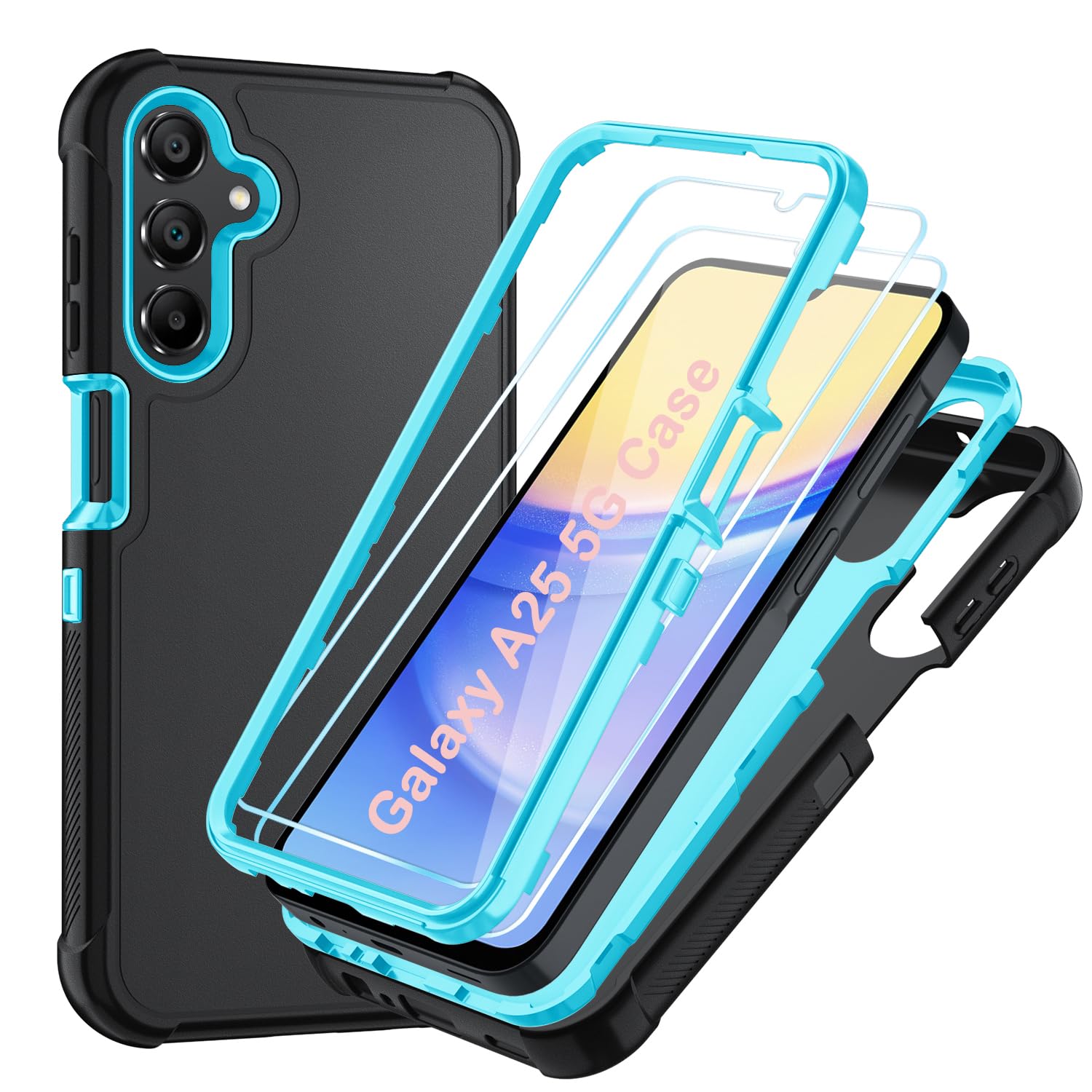 Case for Galaxy A25 5G Case, Samsung Galaxy A25 5G Case with HD Screen Protector [3 Layer] Military-Grade Heavy-Duty Shockproof Protective Phone Case for Samsung A25 5G,Black/Black