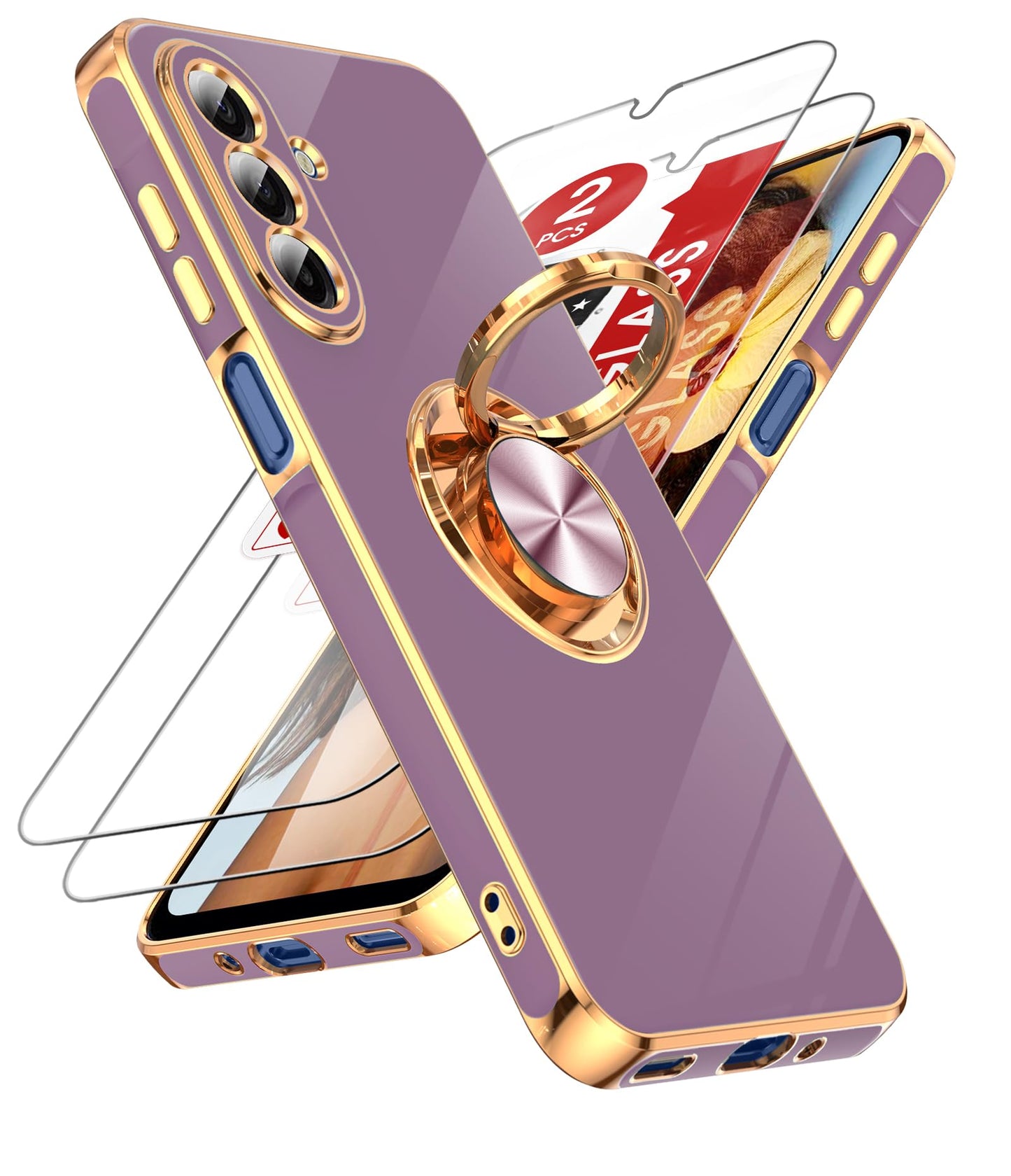 LeYi for Samsung A57 Case, 360°Magnetic Kickstand Rose Gold Plated Edge