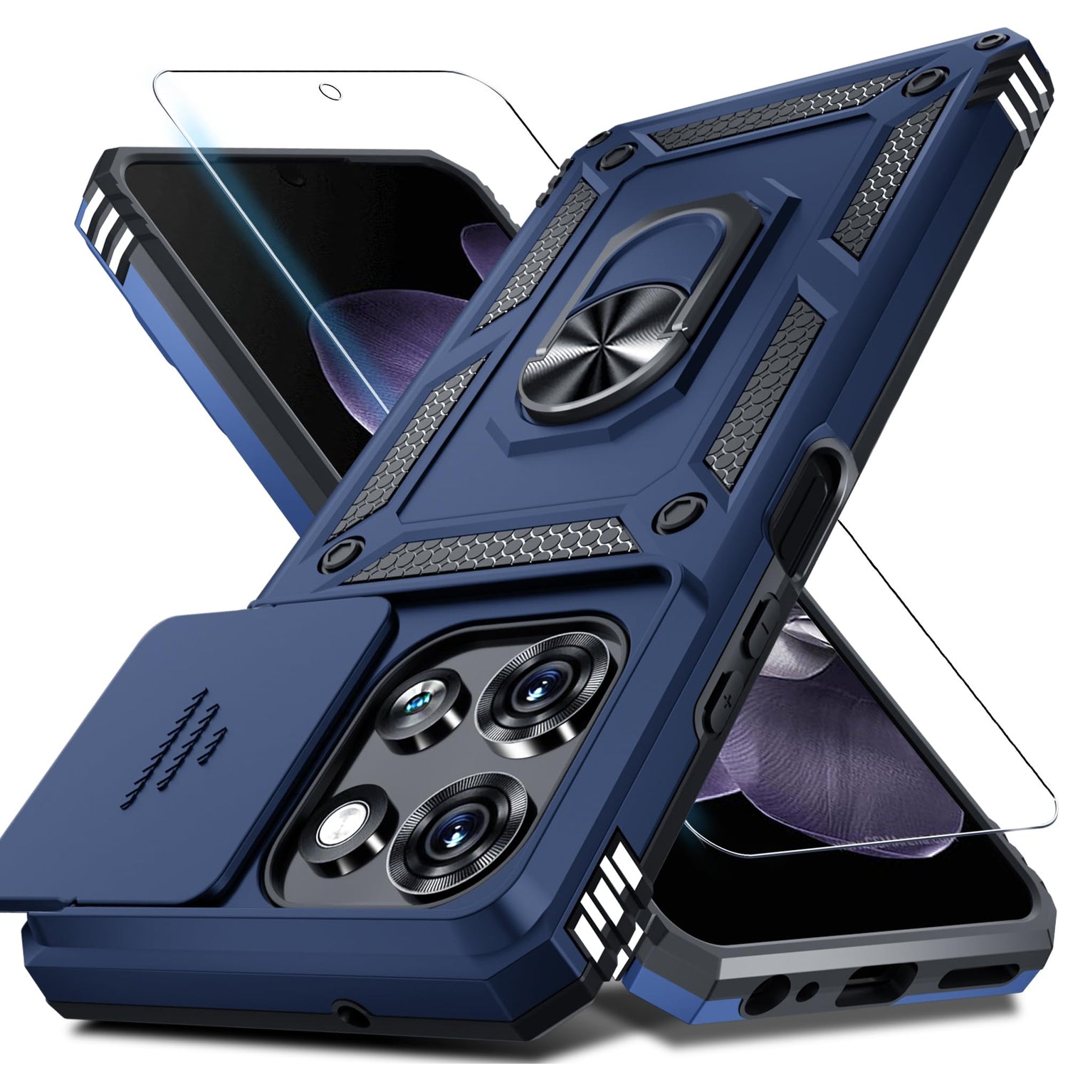 Janmitta for Moto G 2026/2025 Case,Moto G Play 2026 Case Built in Slide Camera Lens Cover+Screen Protector+Finger Ring Holder Kickstand,Heavy Duty Shockproof Full Body Protective Phone Cover,Black