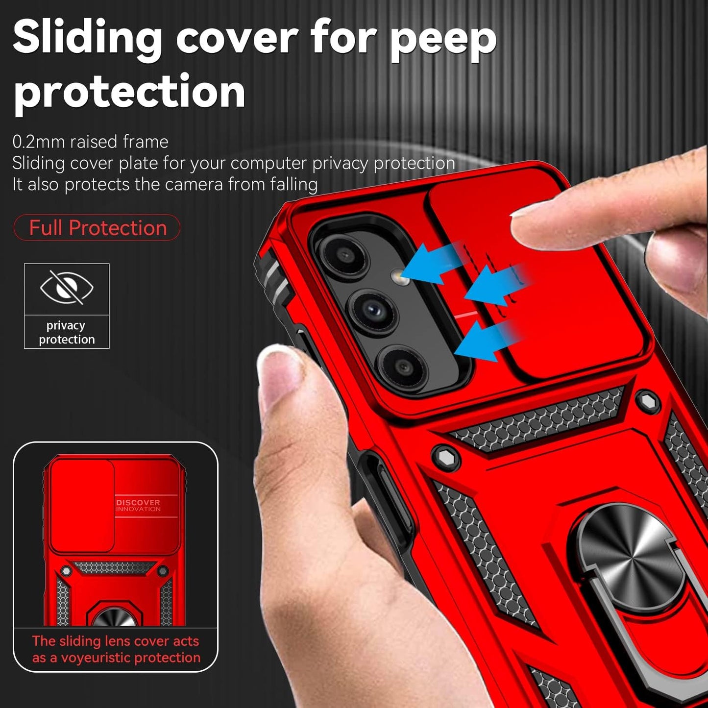 SunStory Phone Case for Samsung Galaxy A14 5G Case with HD Screen Protector & Slide Camera Cover & Rotated Ring Kickstand, [Military-Grade] Phone Case for Galaxy A14 5G,Red