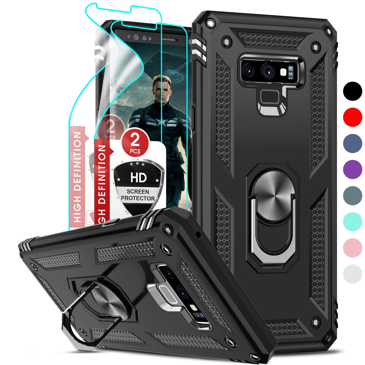 LeYi for Galaxy-Note-9-Case: [𝐍𝐨𝐭 𝐅𝐢𝐭 𝐍𝐨𝐭𝐞 𝟖] Samsung Note 9 Phone Case with [2 Pcs] Screen Protectors for Men, [Military-Grade] Phone Cover with Kickstand for Samsung Galaxy Note 9, Blue