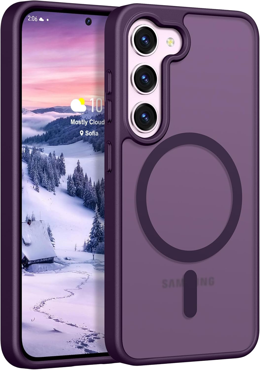 Rayboen for Samsung Galaxy S23 Case Magnetic, [Compatible with Magsafe] Protective Skin Feel Matte Phone Cover for Samsung S23 with Semi-Clear Hard Back & Soft Edge, Matte Purple