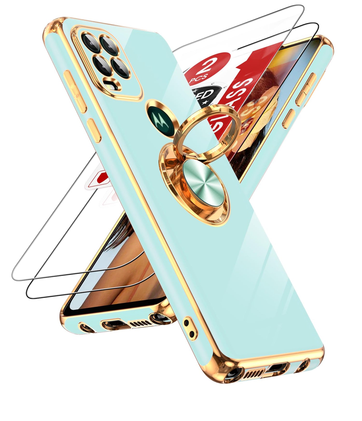 LeYi for Moto G Stylus 5G 2021 Case: with Tempered Glass Screen Protector [2 Pack] 360° Rotatable Ring Holder Magnetic Kickstand, Plating Rose Gold Edge Motorola G Stylus 5G 2021 Case, Black