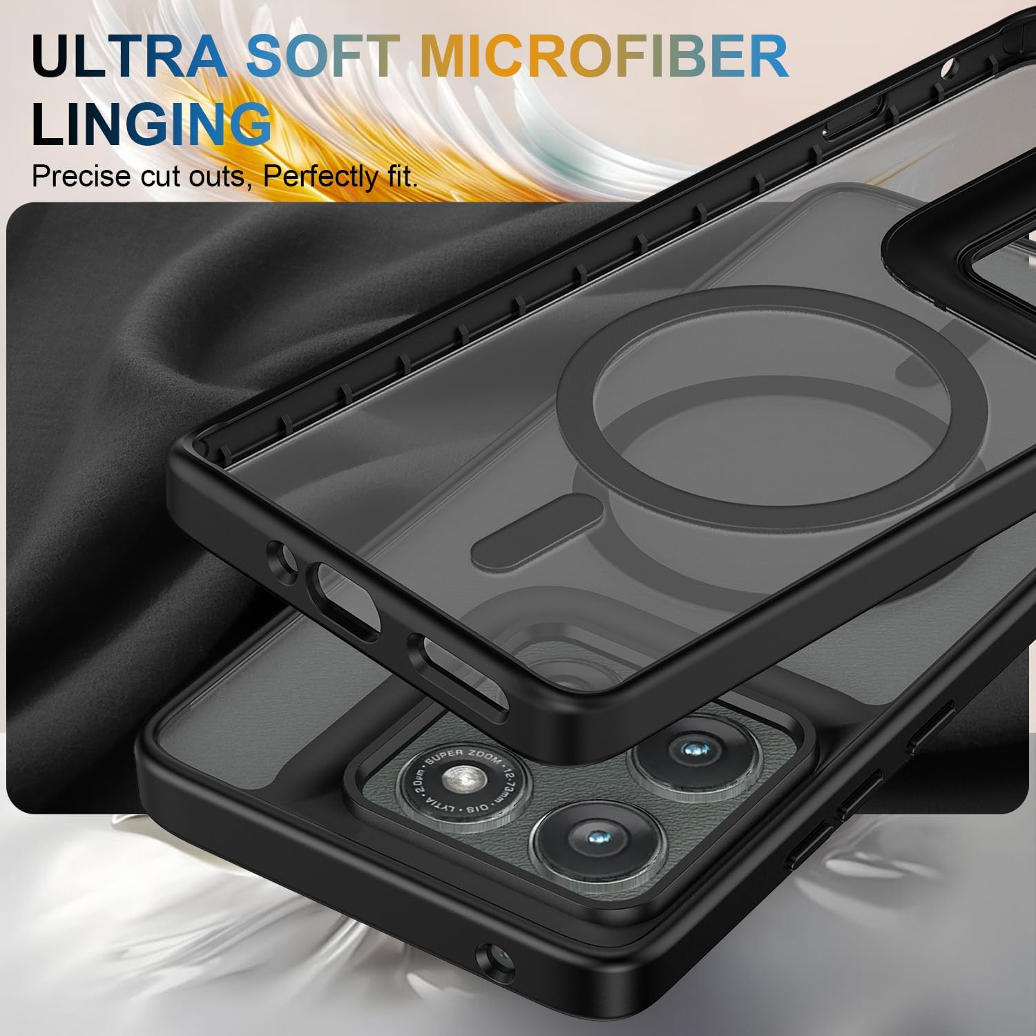 Magnetic for Motorola Edge 5G 2025 Case with Tempered Glass Screen Protector Matte Translucent Shockproof Protective Bumper Phone Cover (Black)