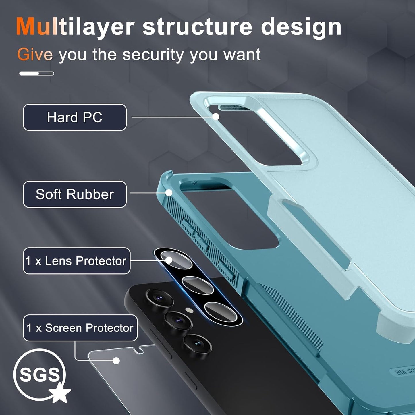 for Samsung Galaxy S23 FE Case [NOT for S23], Full Body Heavy Duty Rugged Shockproof Protective Phone Cover with Wrist Strap Lanyard, Tempered Glass Screen Protector and Camera Lens Cover, Mint Green
