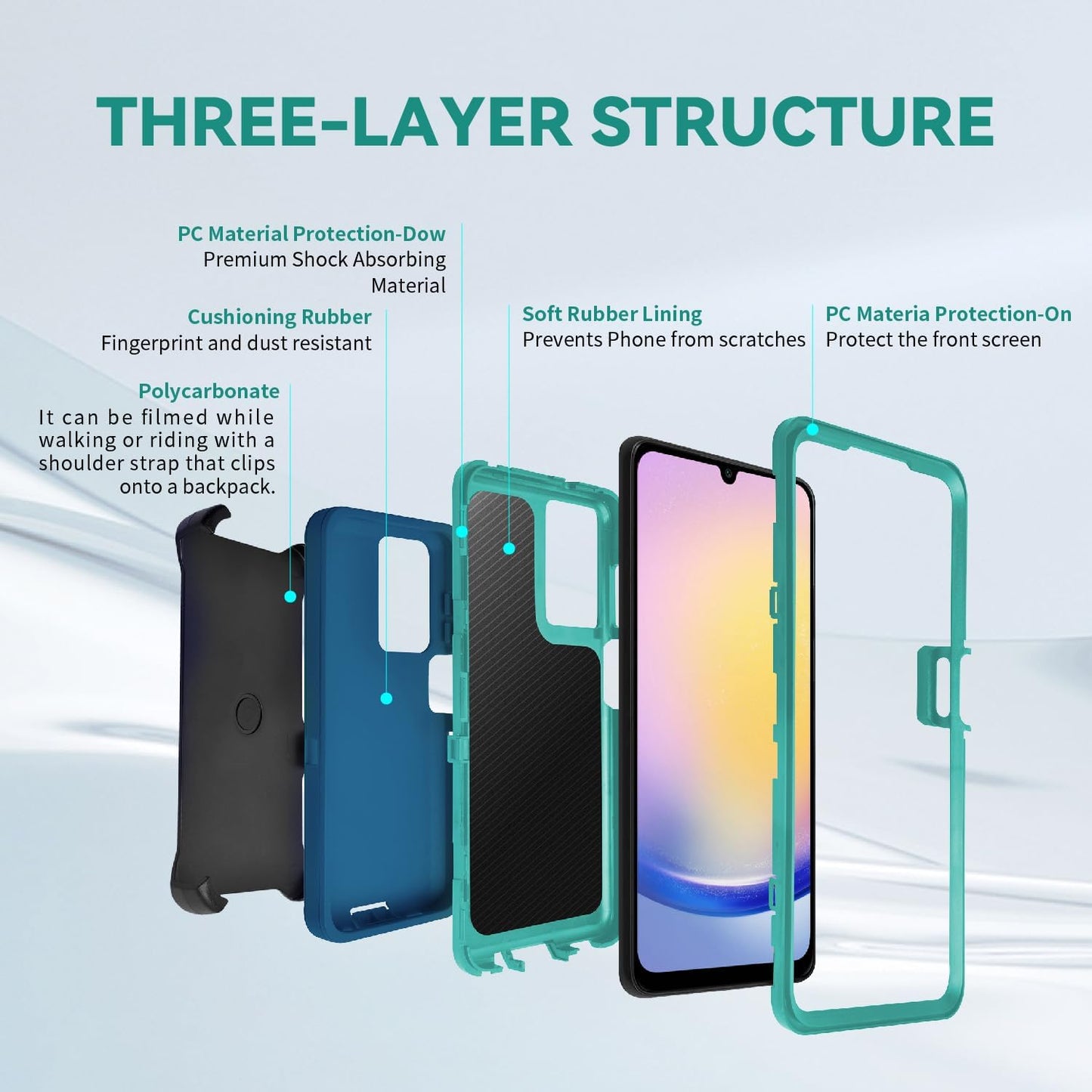 Belt Clip Case for Samsung Galaxy A25 (6.5"), 3 in 1 Full Body Shockproof Heavy Duty Military Grade Tough Durable Protection Case for Samsung Galaxy A25 5G 2024 Release