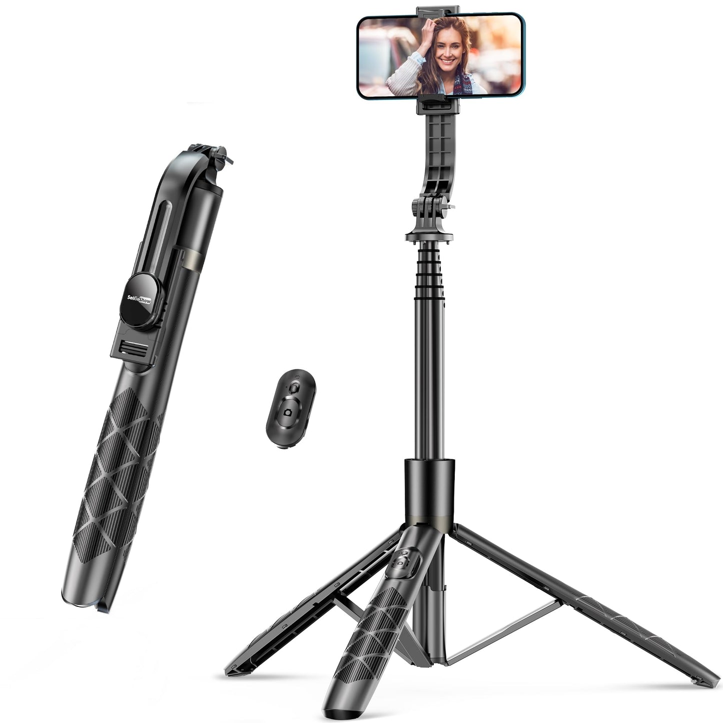 Portable Selfie Stick, 4 in 1 Extendable Phone Tripod Stand with Detachable Wireless Remote & Phone Holder 360° Rotating Mini Travel Tripod Compatible with iPhone 16/15/14/13 Pro/Android/Gopro