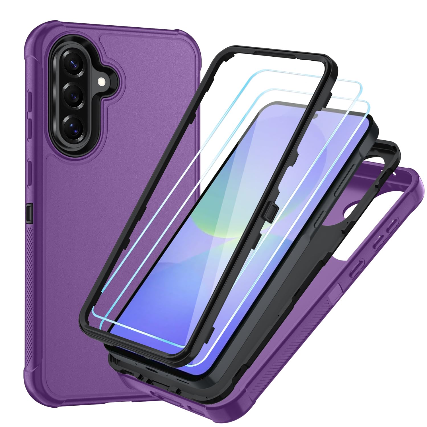 Case for Galaxy A25 5G Case, Samsung Galaxy A25 5G Case with HD Screen Protector [3 Layer] Military-Grade Heavy-Duty Shockproof Protective Phone Case for Samsung A25 5G,Black/Black