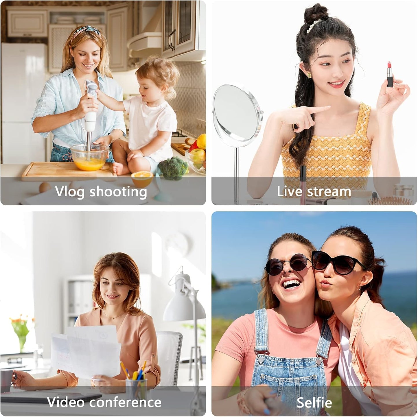 Andoer Smartphone Vlog Kit Mini LED Video Light + Cardioid Microphone + Extendable Phone Clip + Tripod with Adjustable Brightness for Live Stream Vlog Video Shooting Video Conference Selfie