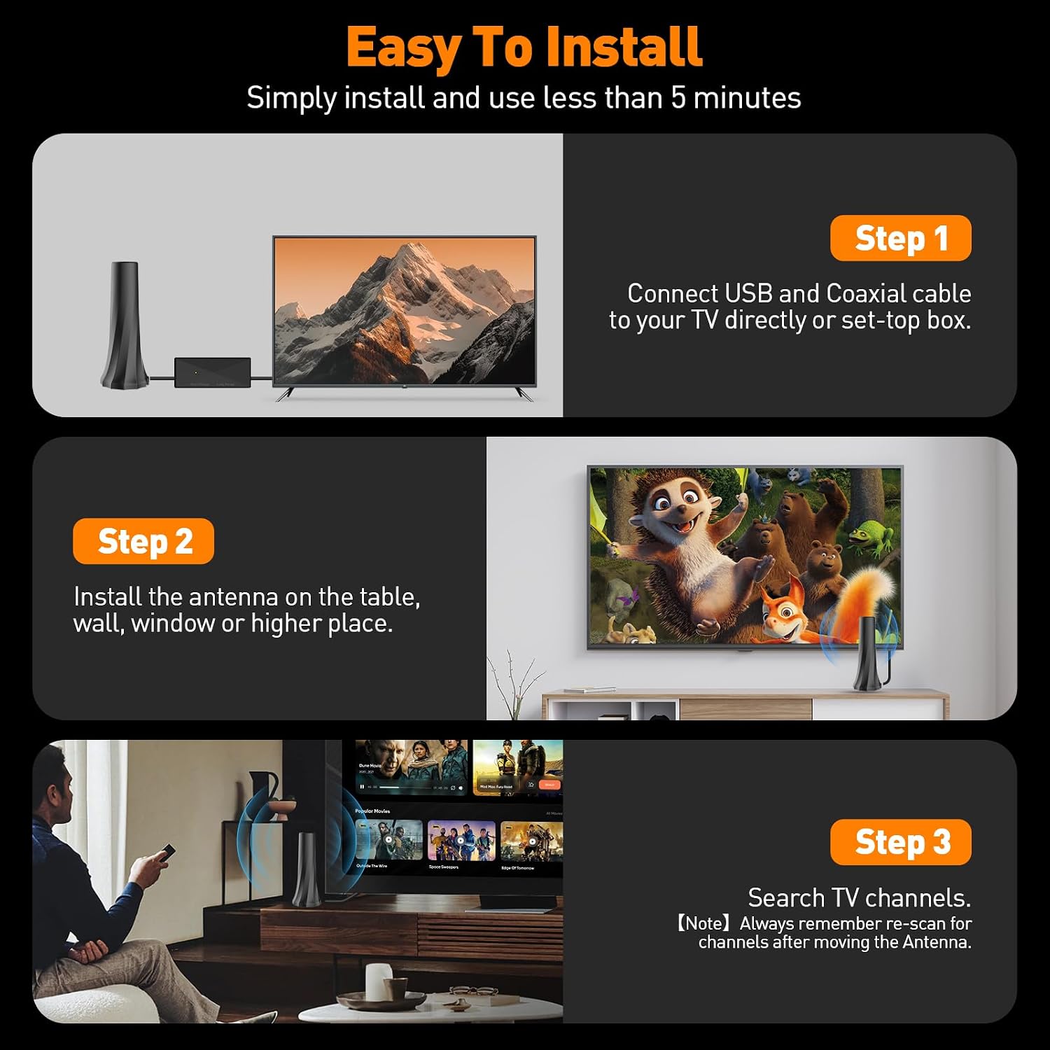 TV Antenna for Smart TV Without Cable with 560+ Miles Coverage Range,Amplified Signal Booster Support Smart TV and All Older TV's,with High Performance Coax Cable.