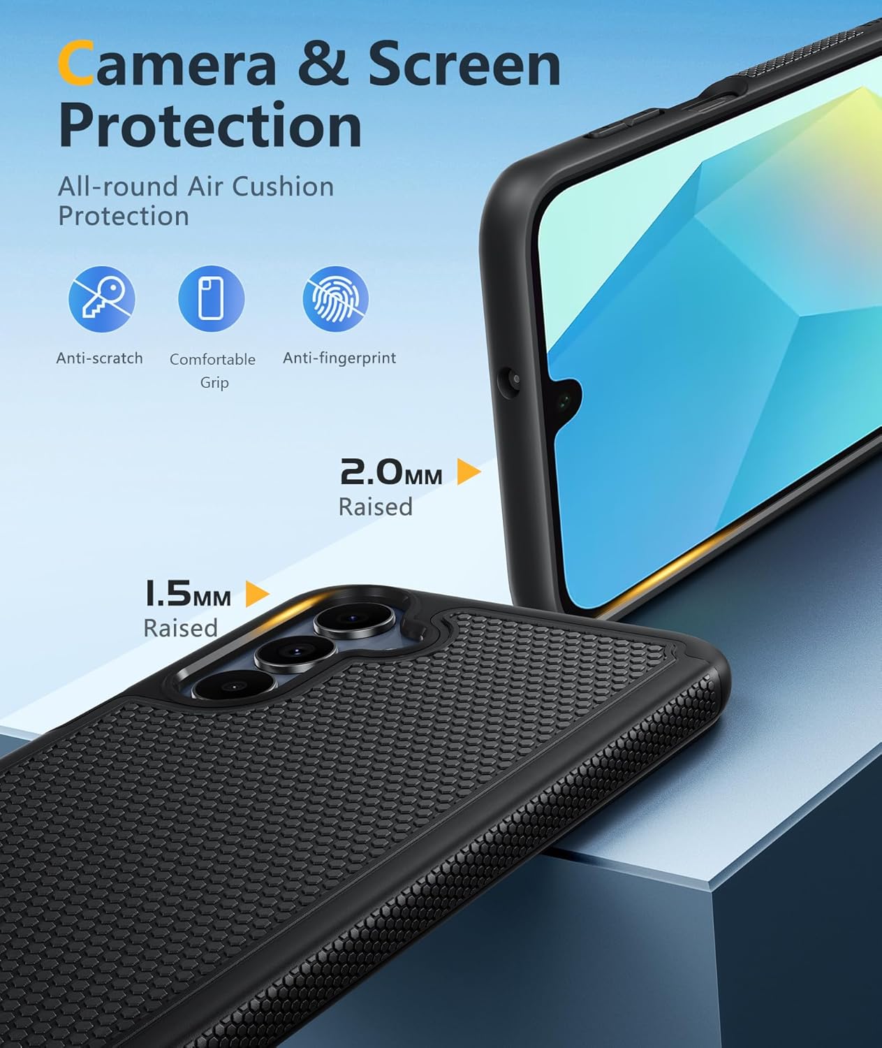 FNTCASE for Galaxy A17/A16 5G Phone Case - Samsung A17 Military Grade Drop Protection, 14ft Drop Tested, Screen Protector Included, Anti-Slip Matte Textured, TPU+PC Dual Layer Shockproof Cover (Black)