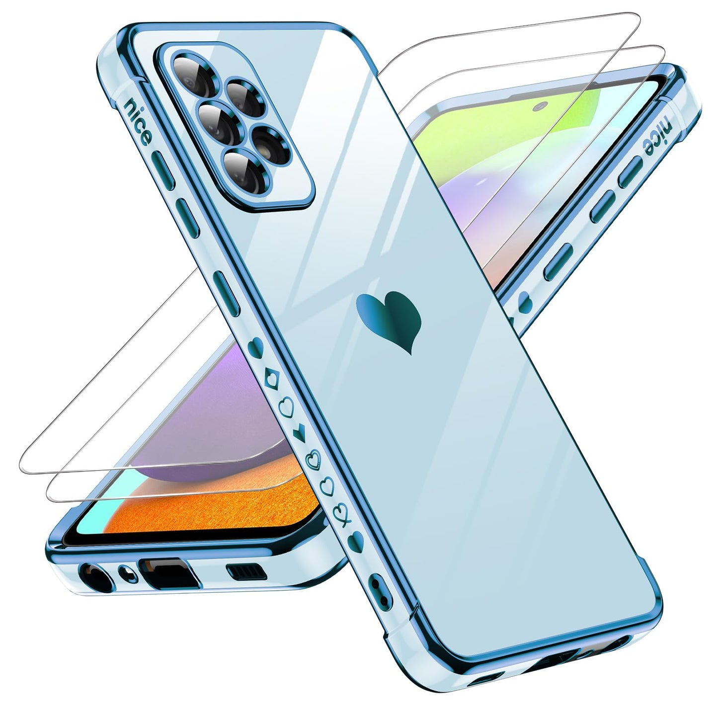 LeYi for Samsung Galaxy A25-5G Phone Case: with Tempered Glass Screen Protector [2 Pcs]+ Full Camera Lens Protection, Love Heart Plating Women Luxury Soft TPU Shockproof Case for Samsung A25 5G, Pink