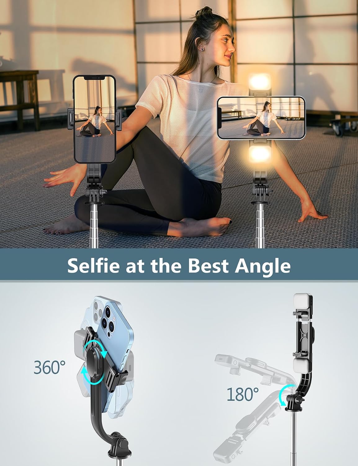 Selfie Stick Tripod with Light, 45'' Phone Tripod with Wireless Remote | Portable Travel Phone Tripod, Compatible with iPhone 16/15 Pro Max/15/14 Pro/14/13, Samsung S22/ S23 Ultra/Android Smartphone