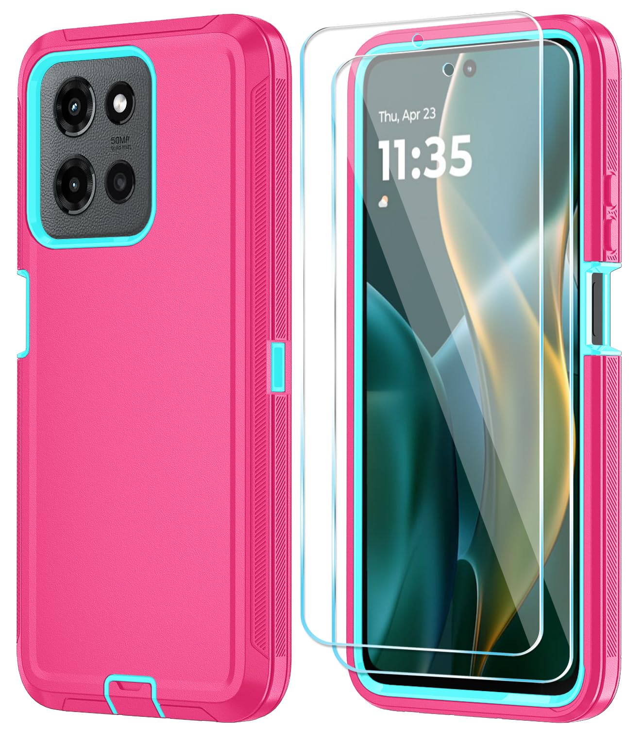 Qinmay Phone Case for Motorola Moto G 2026/Moto G Play 5G 2026 Case with HD Screen Protector, Heavy Duty Shockproof & Dropproof 3-Layer Cover Phone Case,WineRedPink