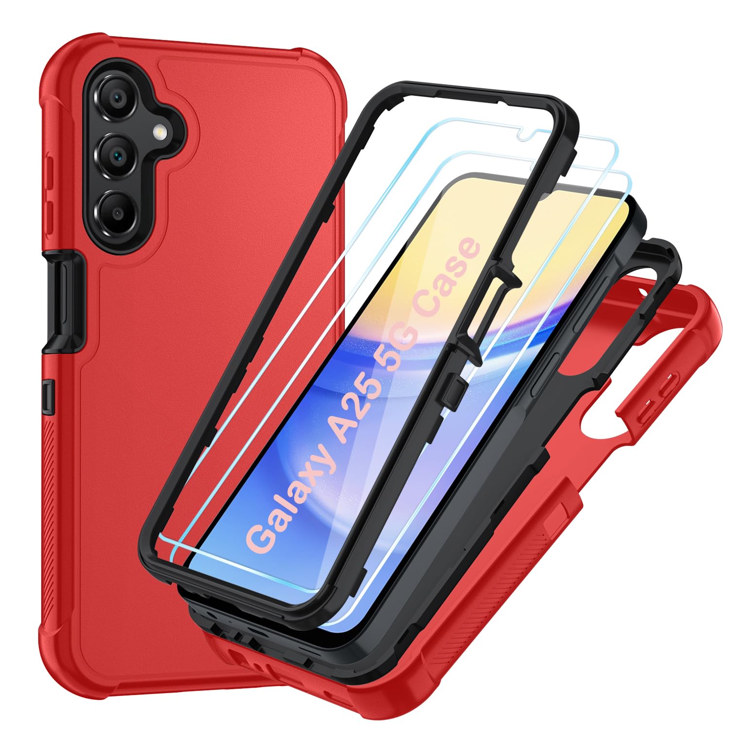 Case for Galaxy A25 5G Case, Samsung Galaxy A25 5G Case with HD Screen Protector [3 Layer] Military-Grade Heavy-Duty Shockproof Protective Phone Case for Samsung A25 5G,Black/Black