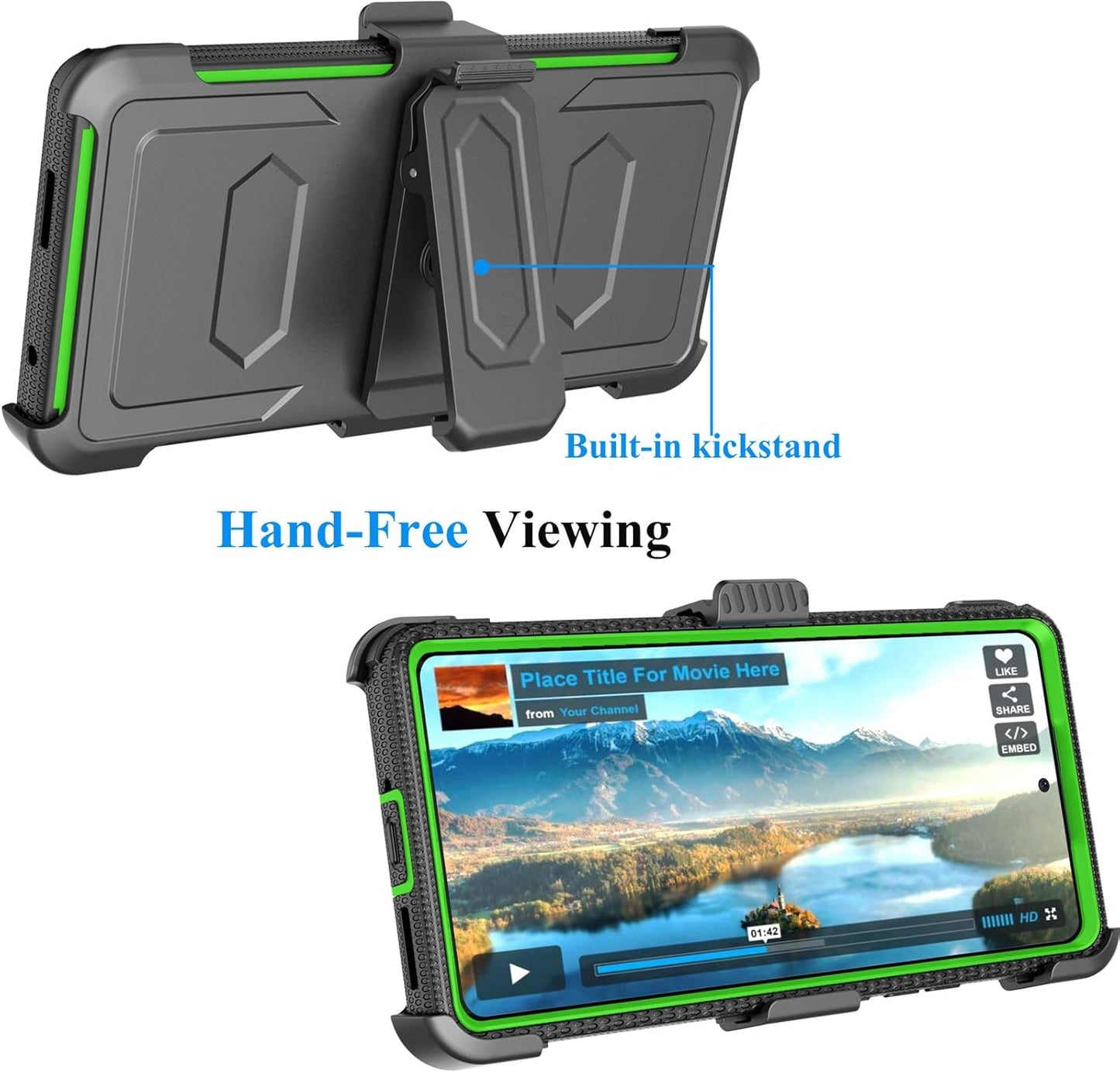 Njjex For Moto Edge Plus 2023 Case, For Motorola Edge+ 5G UW 2023/Edge 40 Pro/Edge X40 Case, [Nbeck] Shockproof Heavy Duty Rugged Swivel Holster Belt Clip Full Body Hard Shell Cover & Kickstand -Green